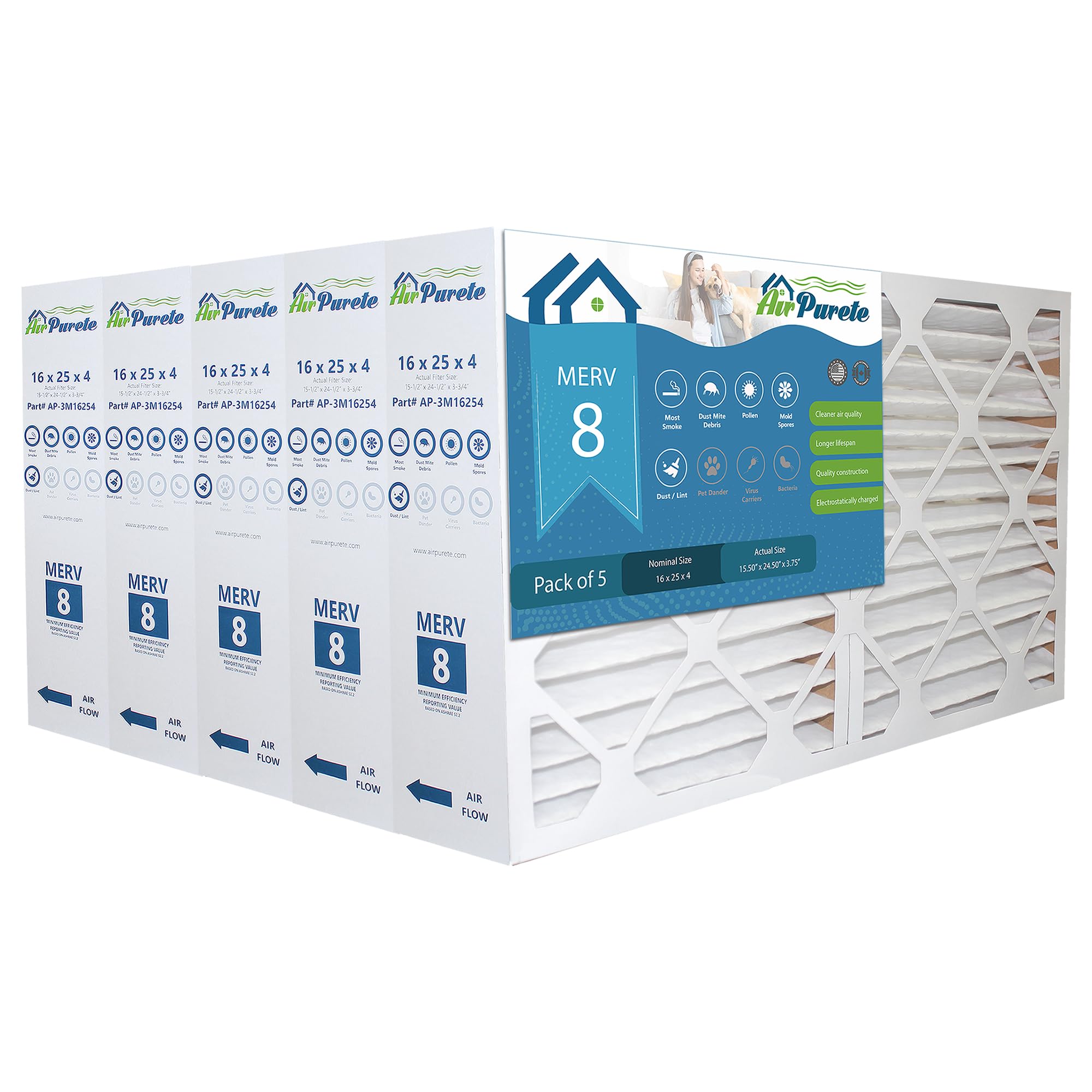 AirPurete Furnace Filter 16x25x4 (Actual Size: 15-1/2