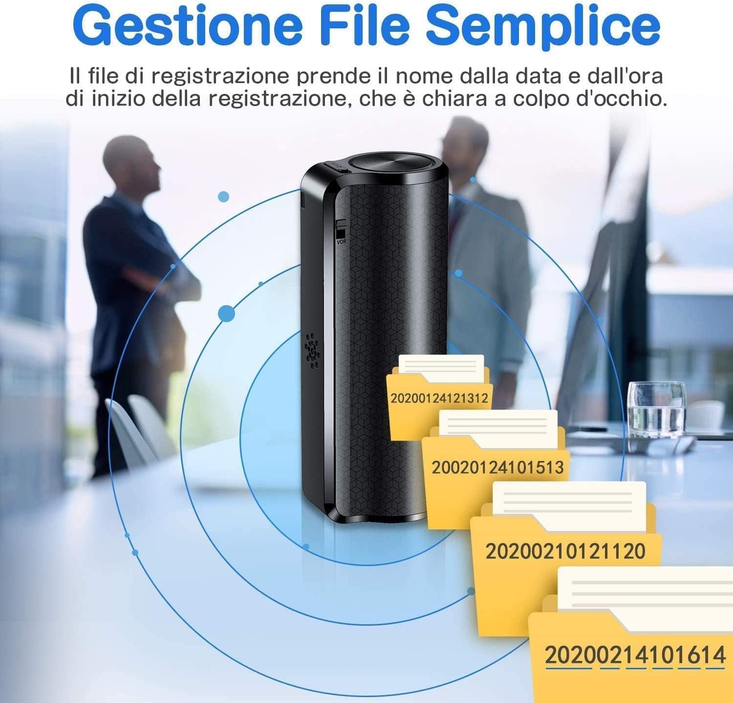 16GB Registratore Vocale Magnetico con Attivazione Vocale, Ricaricabile USB 2600mAh, 365Day Batteria a Lunga Durata, Un Tasto per Registrare, Ideale per Riunioni, Lezioni e Colloqui