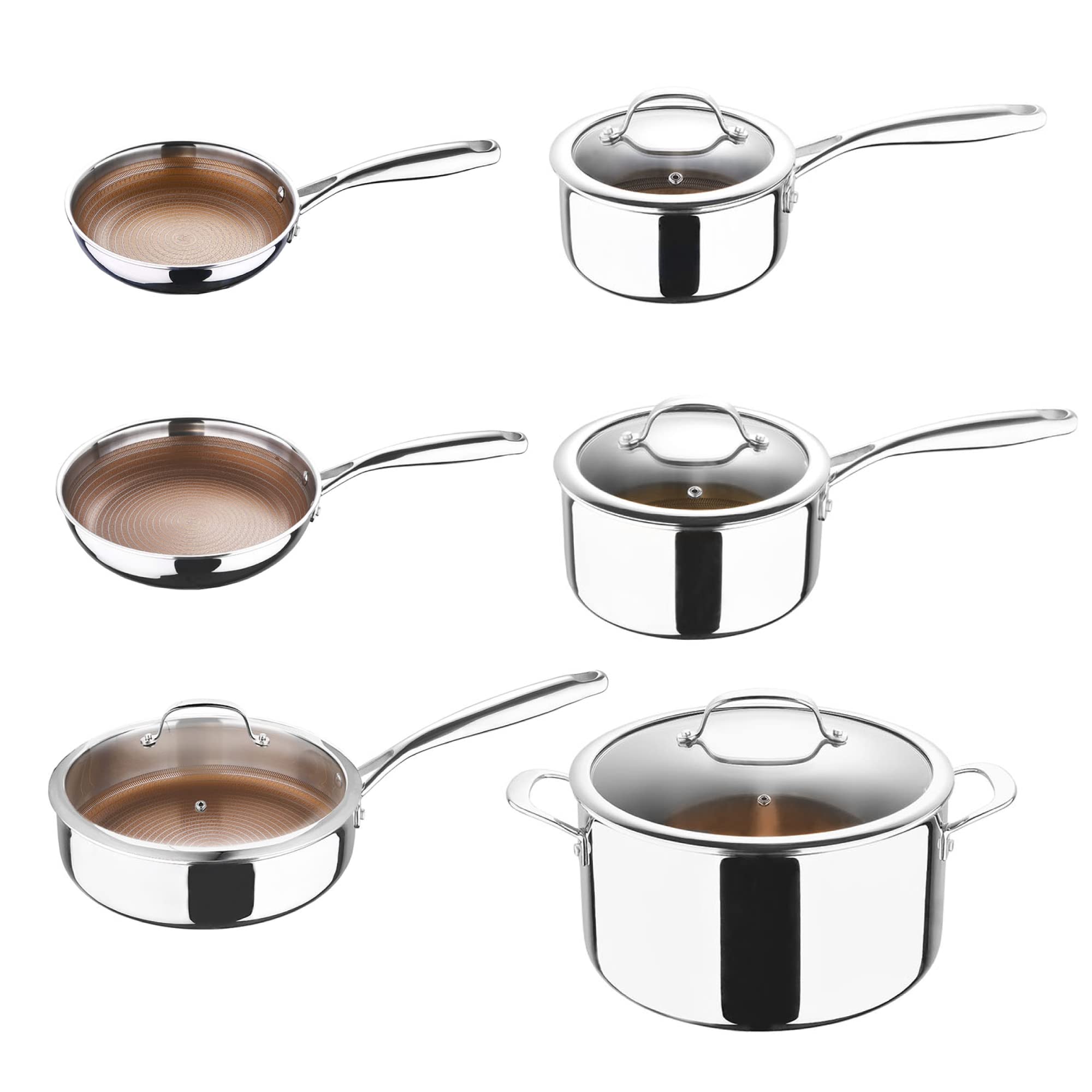 MasterPro10-Piece Cookware Set with Glass Lid - Giro Induction Stainless Steel Set, Professional Quality, Tri-Ply Multilayer for Improved Heat Retention & Distribution - Ovenproof