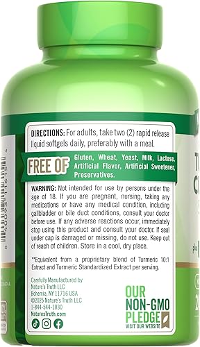 Miniatura 7 de Nature's Truth Suplemento complejo de curcumina de cúrcuma | con extracto de pimienta negra, jengibre y astrágalo | 200 cápsulas blandas de
