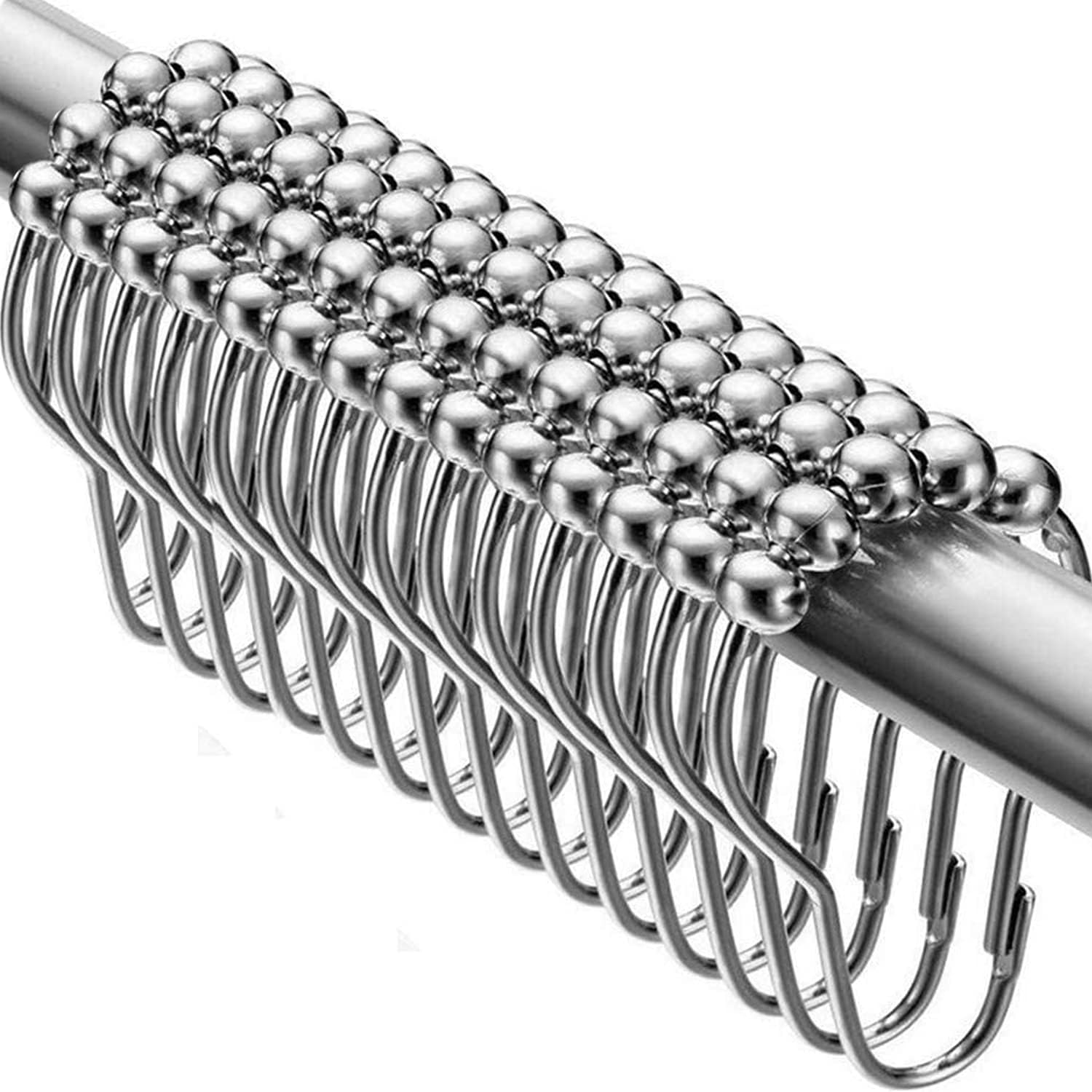 Smith’s® 14x Stainless Steel Shower Curtain Hooks | Chrome, Silver, Metal, Shower Rod & Rail Rings, & Roller Balls for Bathrooms | Rust-Resistant | Easy To Open, Close & Install!