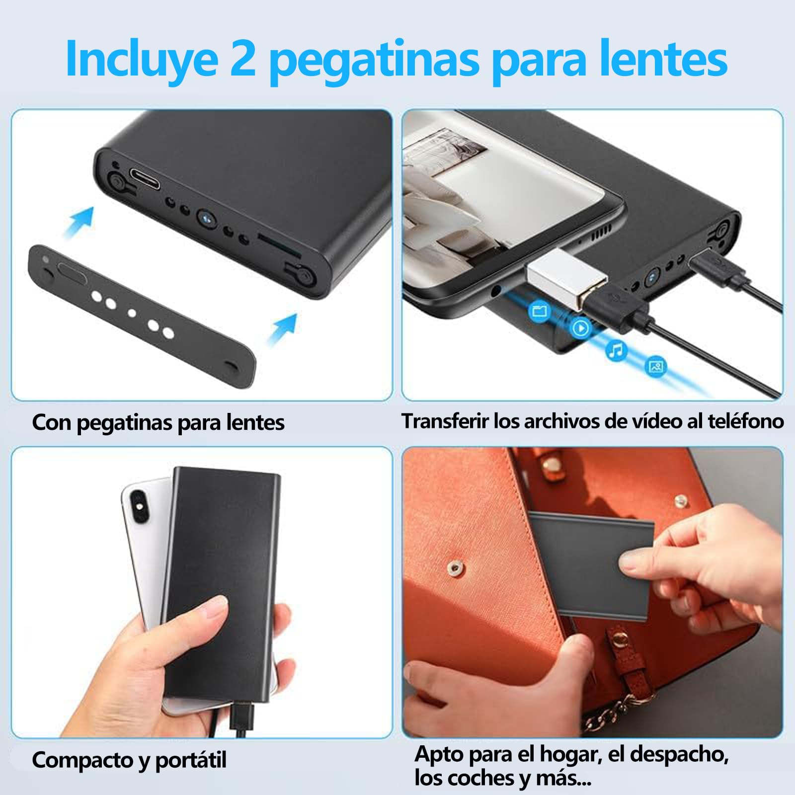 1080p Mini Camara Espia,Cámara espía Oculta Oculta, Cargadores portátiles10.000 mah, 55 Horas, Soporte para detección de Movimiento y grabación Circular sin WiFi.