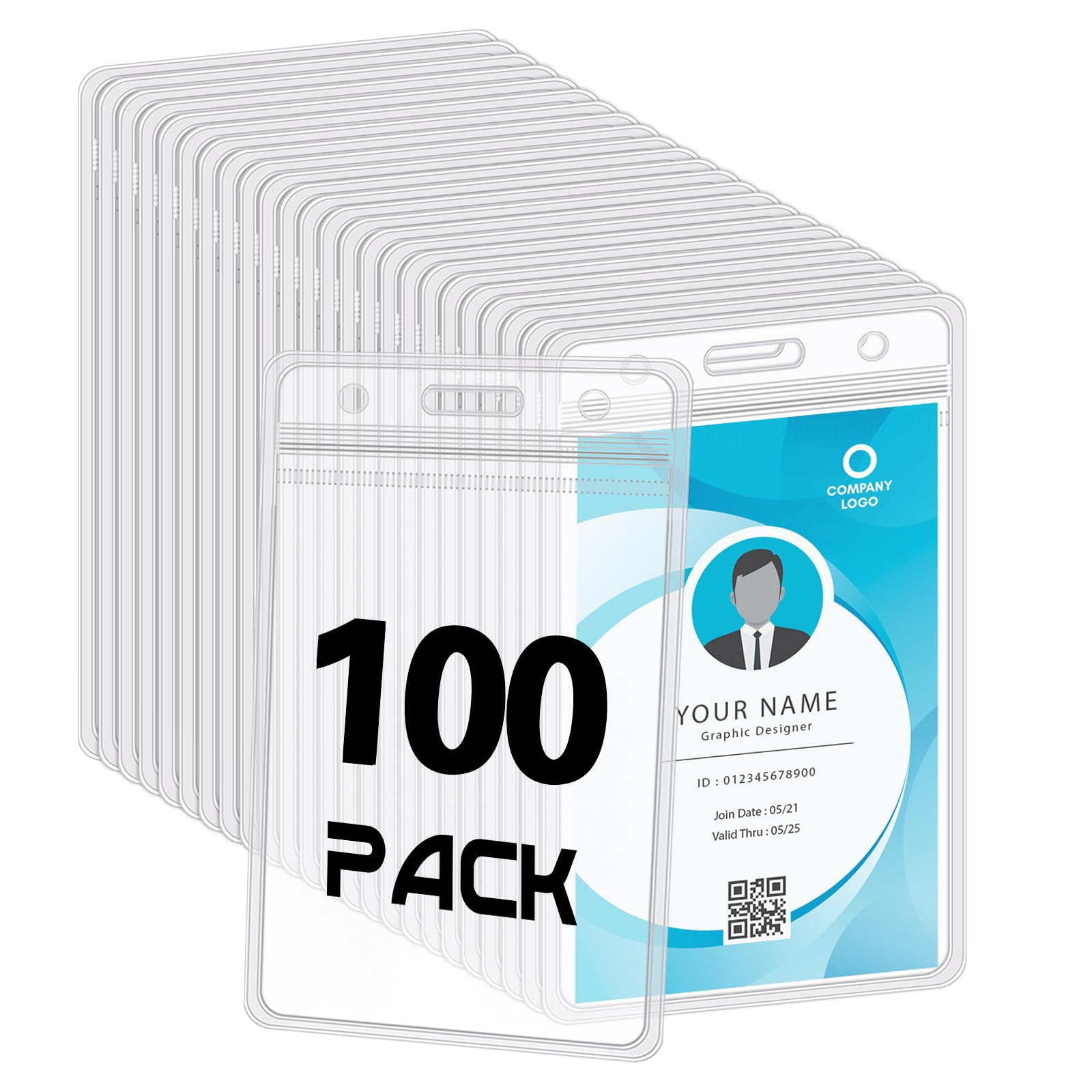 Photo 1 of 100 Pack Vertical ID Badge Holders Clear Plastic Waterproof Card Holder Resealable for Office Worker Teacher Nurse