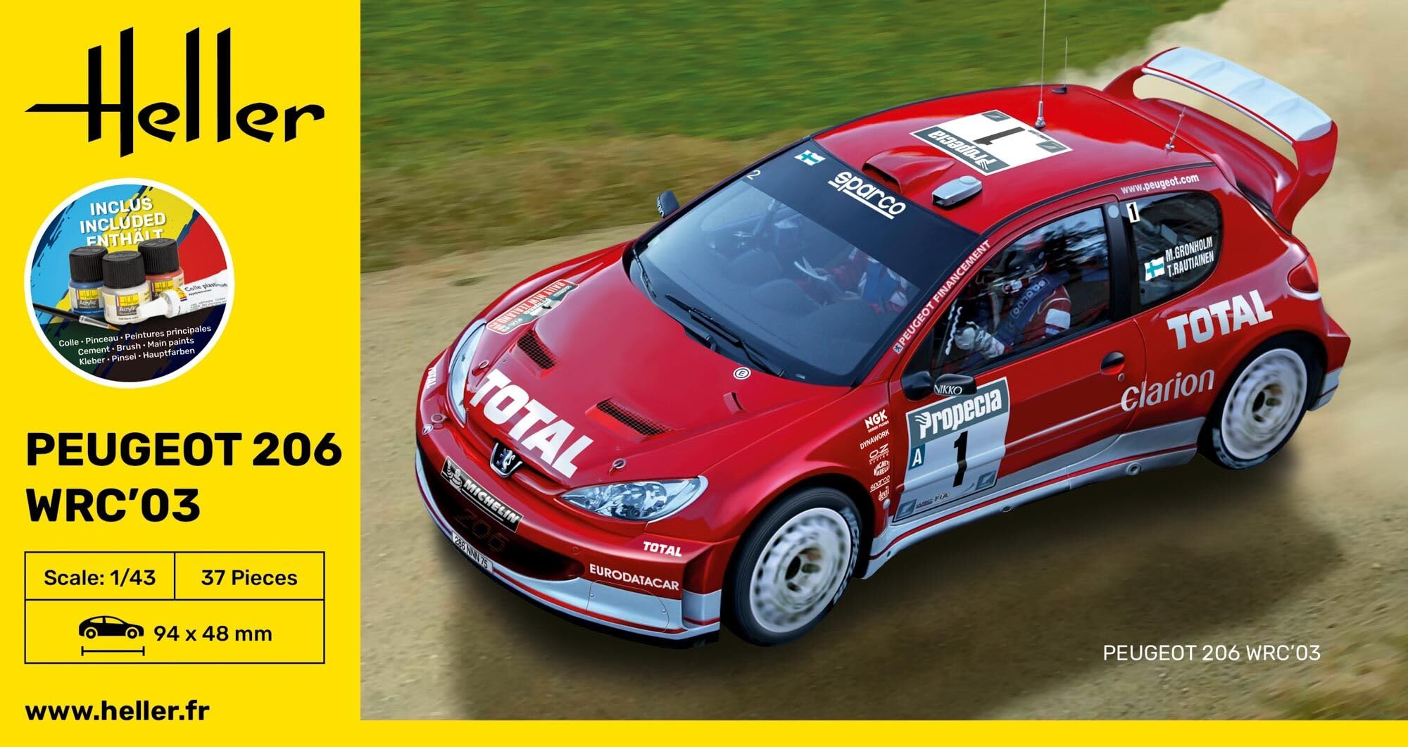 Kit De Démarrage Heller 1/43 Peugeot 206 WRC 2003 - Modèle Réduit à Monter Et Peindre - Échelle 1:43