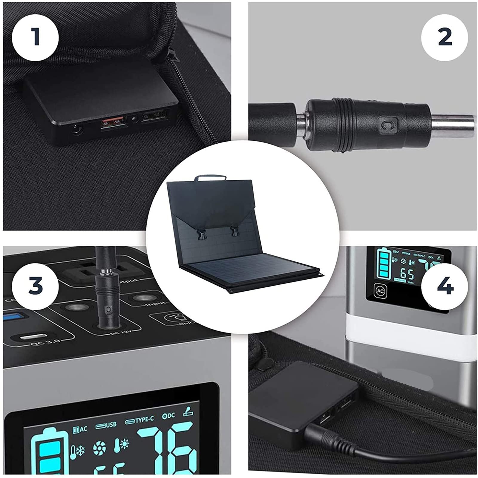Panneau Solaire Monocristallin 80W, Pliable Et à Haut Rendement, avec Port Usb 5V, Port DC 18V Et Support Fixation, éTanche Est pour Camping-Cars Remorques Et Autres VéHicules Nautiques,Black