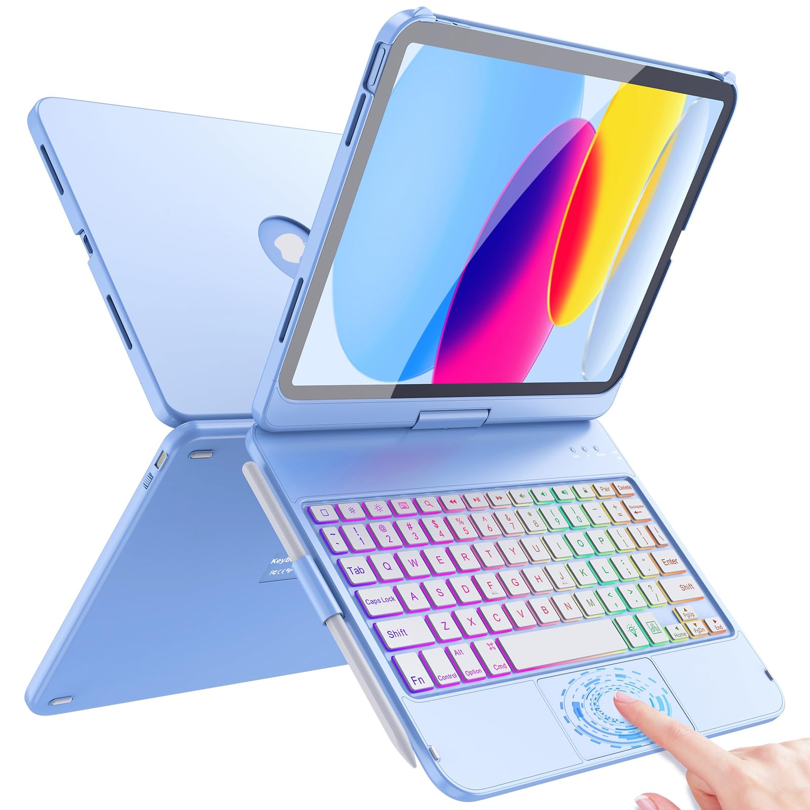 FUWANG Touch Keyboard Case for iPad 10th Generation (2022), iPad 10th Generation Keyboard with 360° Rotatable Multi-Touch Backlit Keyboard for iPad 10th Generation (Blue)