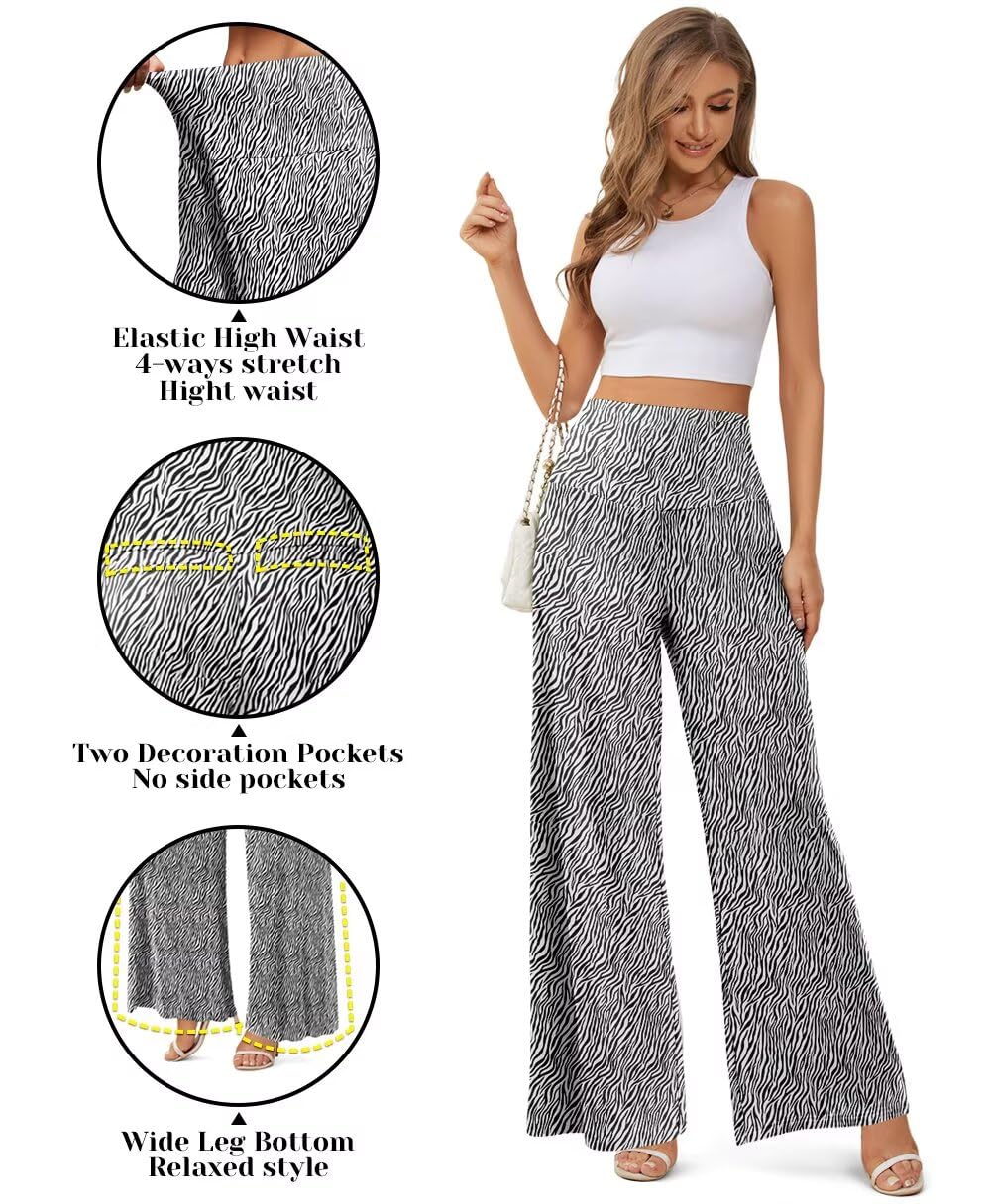 JZC Women's Palazzo Lounge Pants Stretchy Wide Leg Casual Pants Comfy High Waist Flowy Pants S-3XL