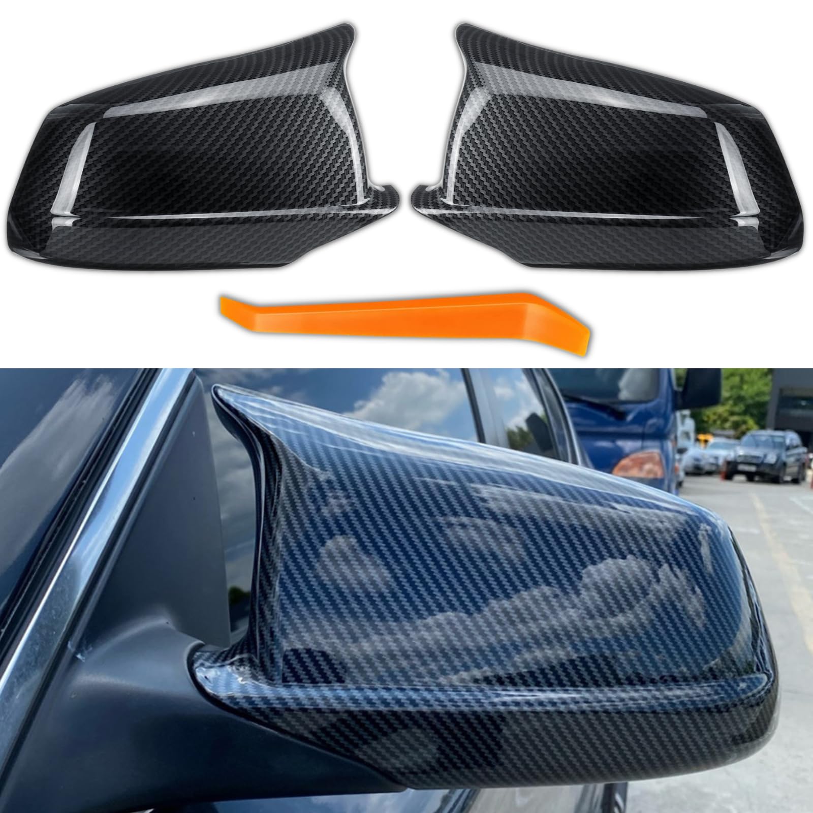 Qlhshop 1 Pair Car Side Mirror Covers Caps Replacement for 2011-2013 BMW 5 Series F10 520i 523i 535i F11 530i Pre Lci Model Exterior Carbon Fiber