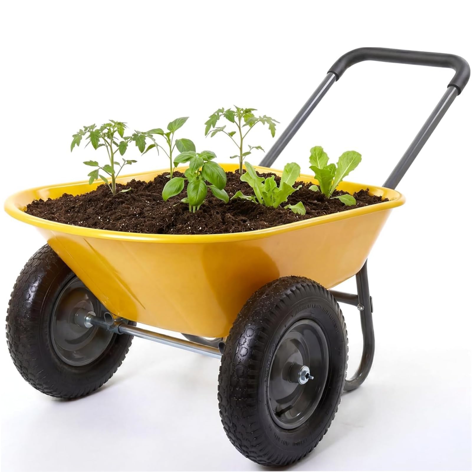 Garvee Brouette De Jardin Robuste à Double Roues, Charge 272kg | Chariot Utilitaire En Acier Renforcé Haute Capacité, Pour Transport Matériaux Jardin Et Cour Extérieure