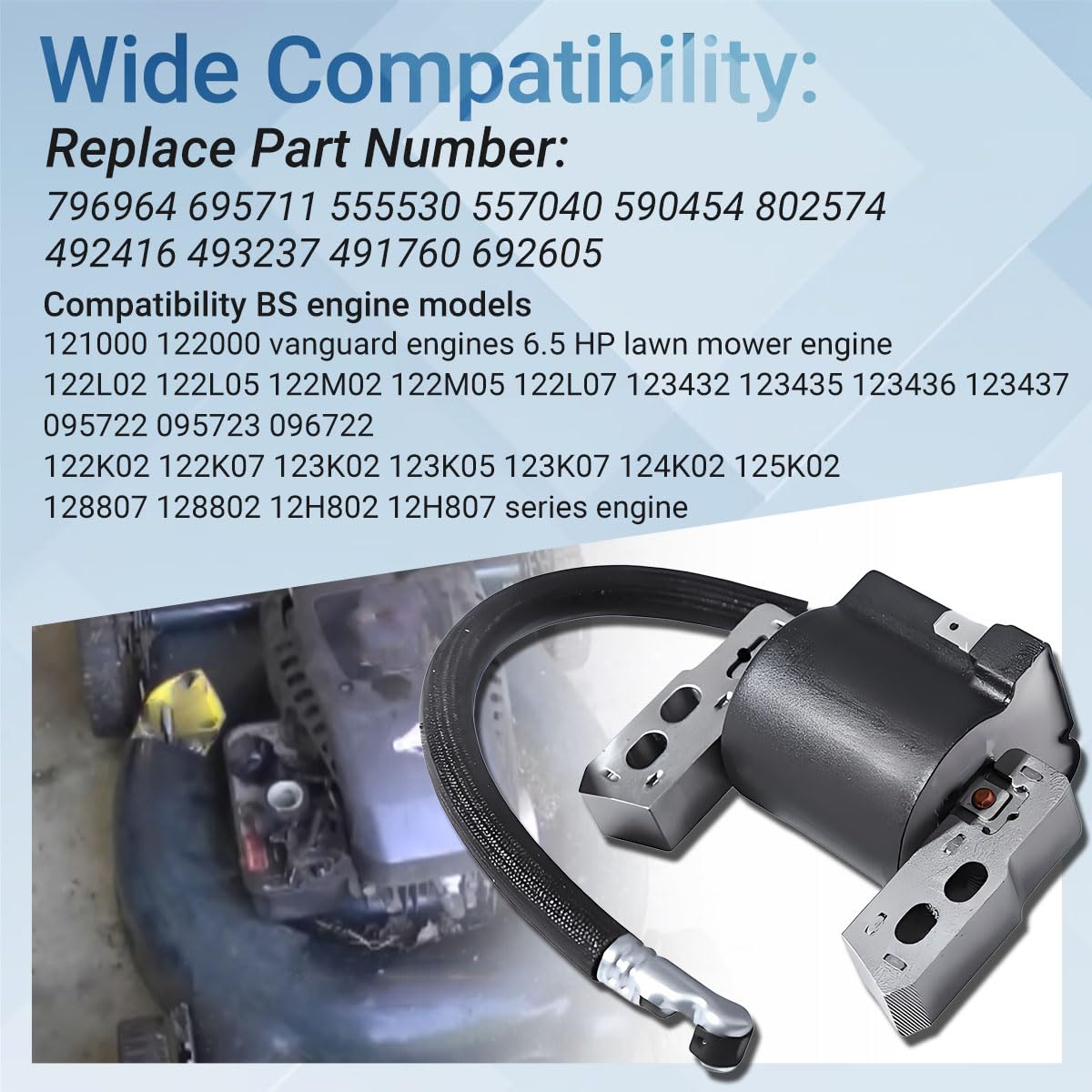 Zündspule für BS 796964 802574 695711 555530 557040 590454 | 492416 493237 491760 692605 12A100 121A12 110432 110492 FT50 JS1150 CS3310 Handrasenmäher Kleinmotoren