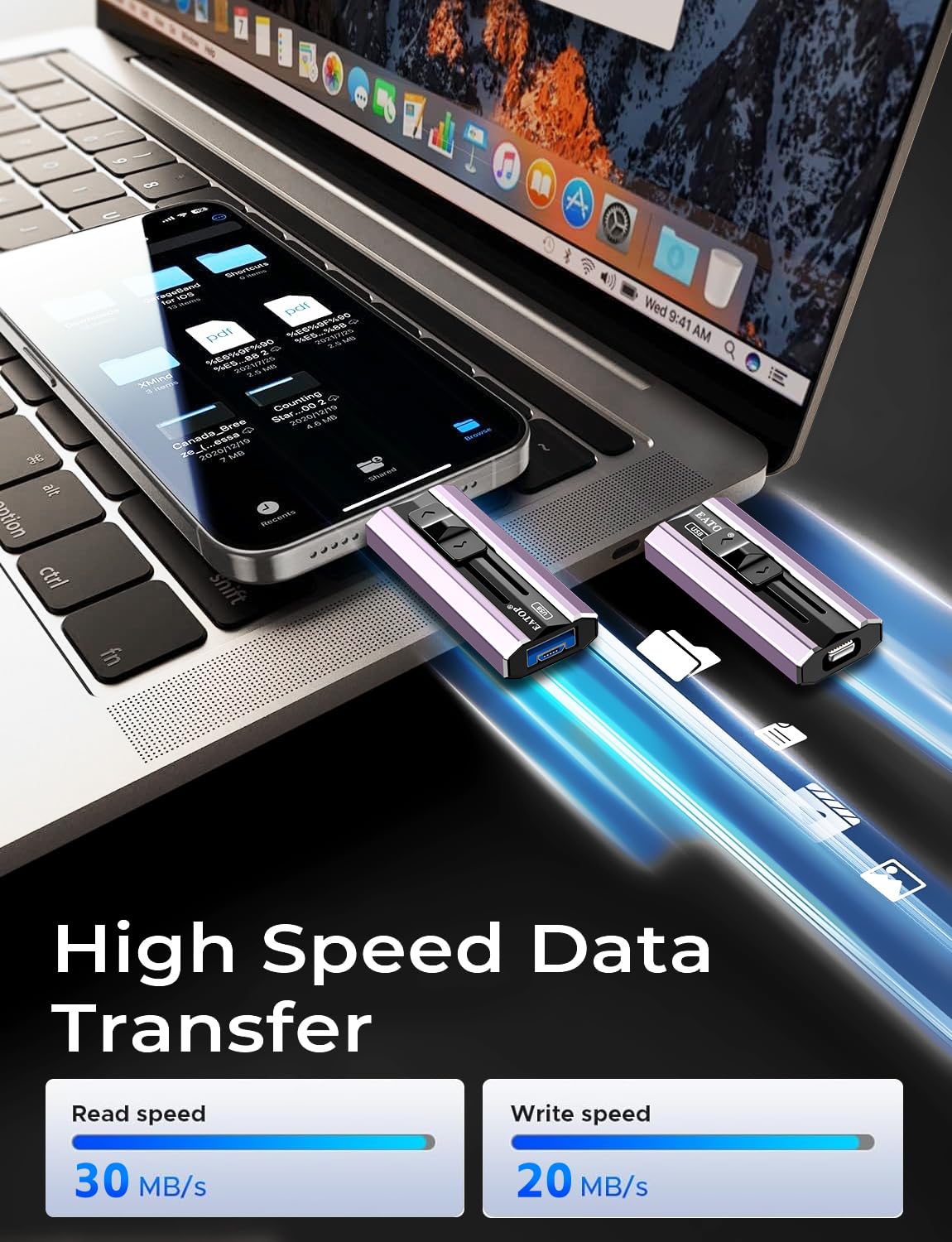 EATOP Chiavetta USB da 512 GB per iPhone e iPad, per backup di foto e video, memoria esterna del telefono, nessuna app richiesta, compatibile con iOS, Android e PC, viola