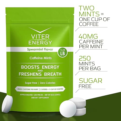 Miniatura 3 de Viter Energy Paquete de 6 bolsas de 1/2 libra con sabor a menta y cafeína, 40 mg de cafeína, vitaminas B, sin azúcar, vegano, potente potenciador de
