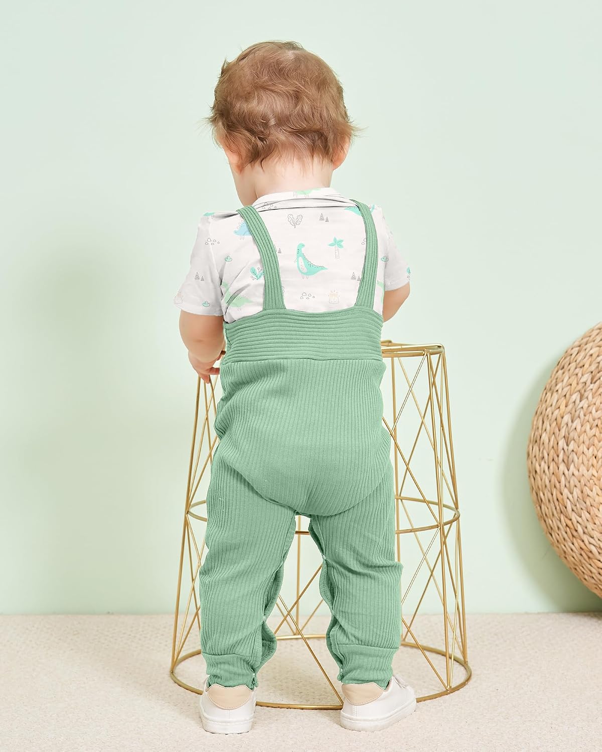 DISAUR Newborn Baby Boy Clothes, Infant Boy Bodysuit Outfits Long Sleeve Romper + Bib Overall Pants Fall Newborn Boy Clothes