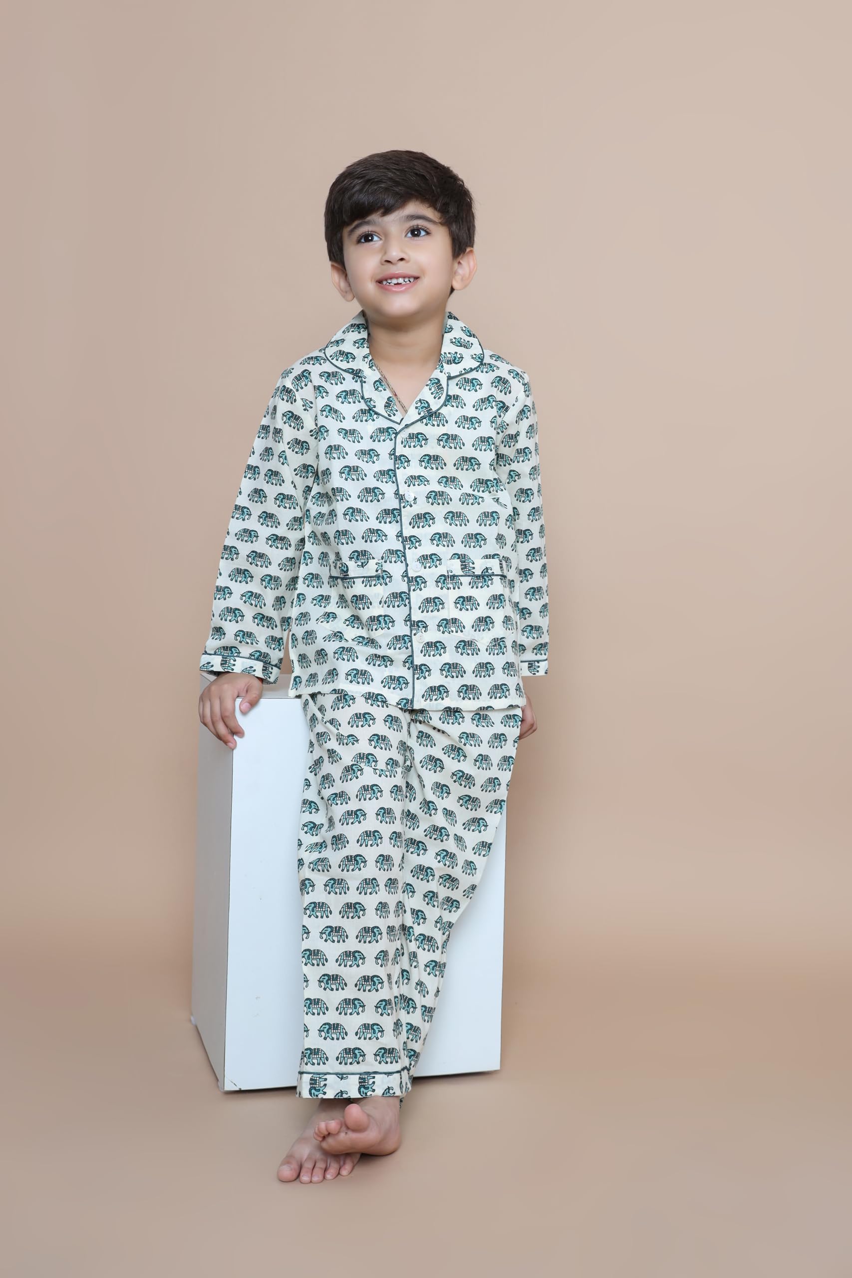 COTTON CUDDLE Printed Cotton Night Suit Set for Kids | Soft Comfortable Sleepwear for Boys & Girls | Loungewear for Bedtime, Travel & Sleepovers | Blue - 3-4 Years - Image 2 thumbnail