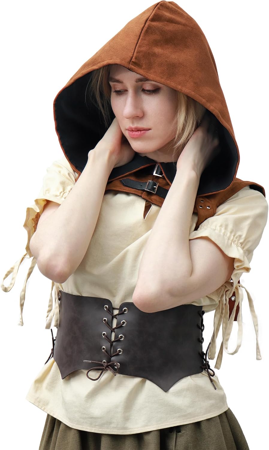 KUOIN Steampunk Cowl Hood Medieval Gothic Cape Cosplay Men Women Ren Faire Costume
