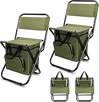 Jerify 2-Pack Foldable Fishing Chairs with Cooler Bag & Backpack - Portable Multi-Function Stool with Backrest for Camping Hunting (Green)