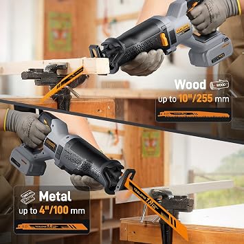 Teslong 20V Brushless Reciprocating Saw, 1-1/4 Stroke, 03000 SPM Variable Speed, LED Light, Tool-Free Blade Change, with 4.0Ah Battery