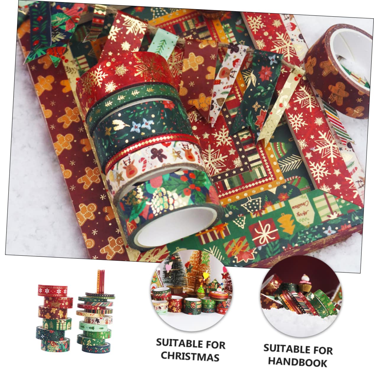 SEWACC 63rollos Cintas Washi Navideñas para Manualidades Decoración Patrones De Navidad para Tarjetas y Atmosfera Festiva