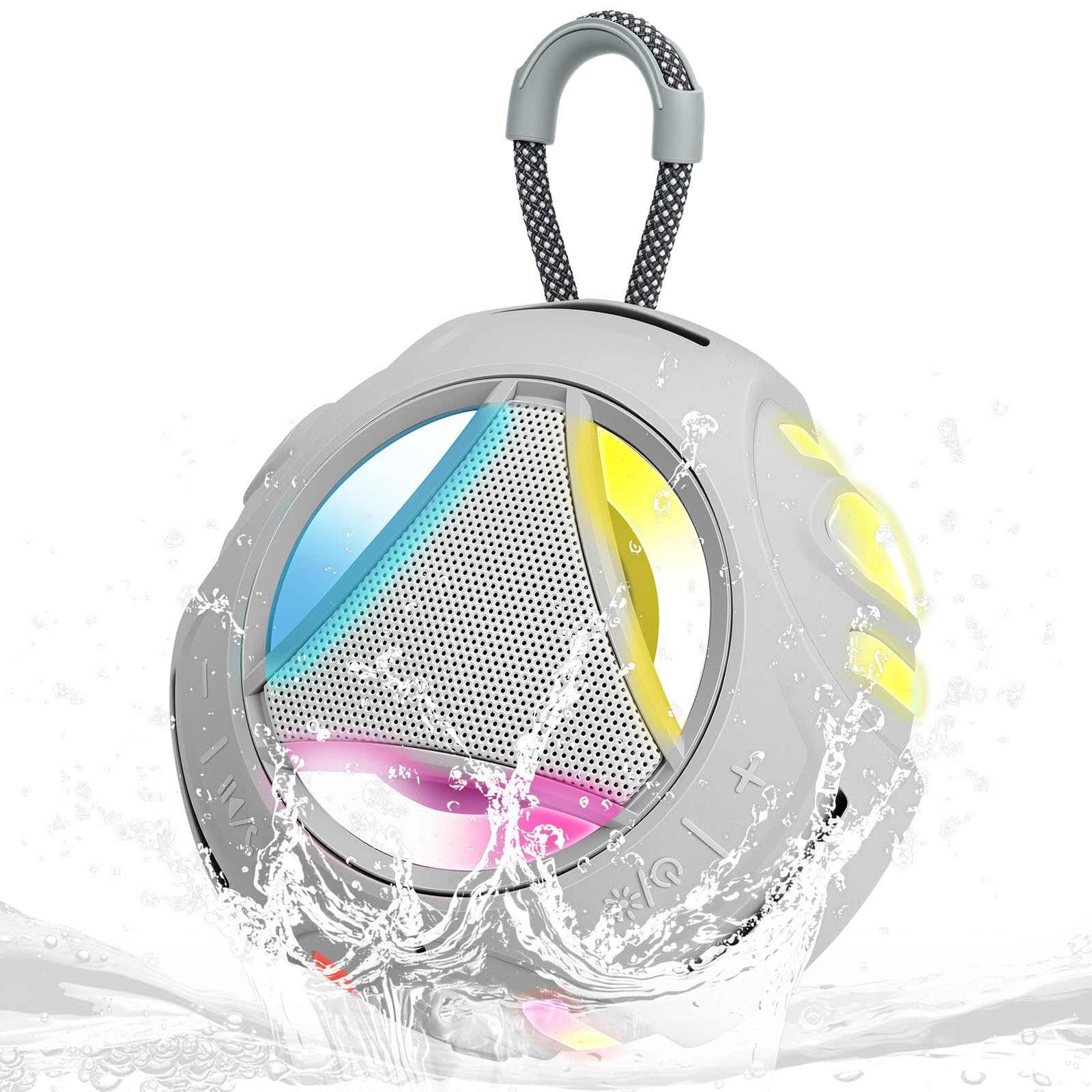 Portable Bluetooth Speaker, IPX7 Waterproof Shower Speaker, Wireless Outdoor Speakers, Floating, Built-in Mic, 24H Playtime with LED Lights, Loud HD Sound, Powerful Bass, Gifts for Unisex - Gray