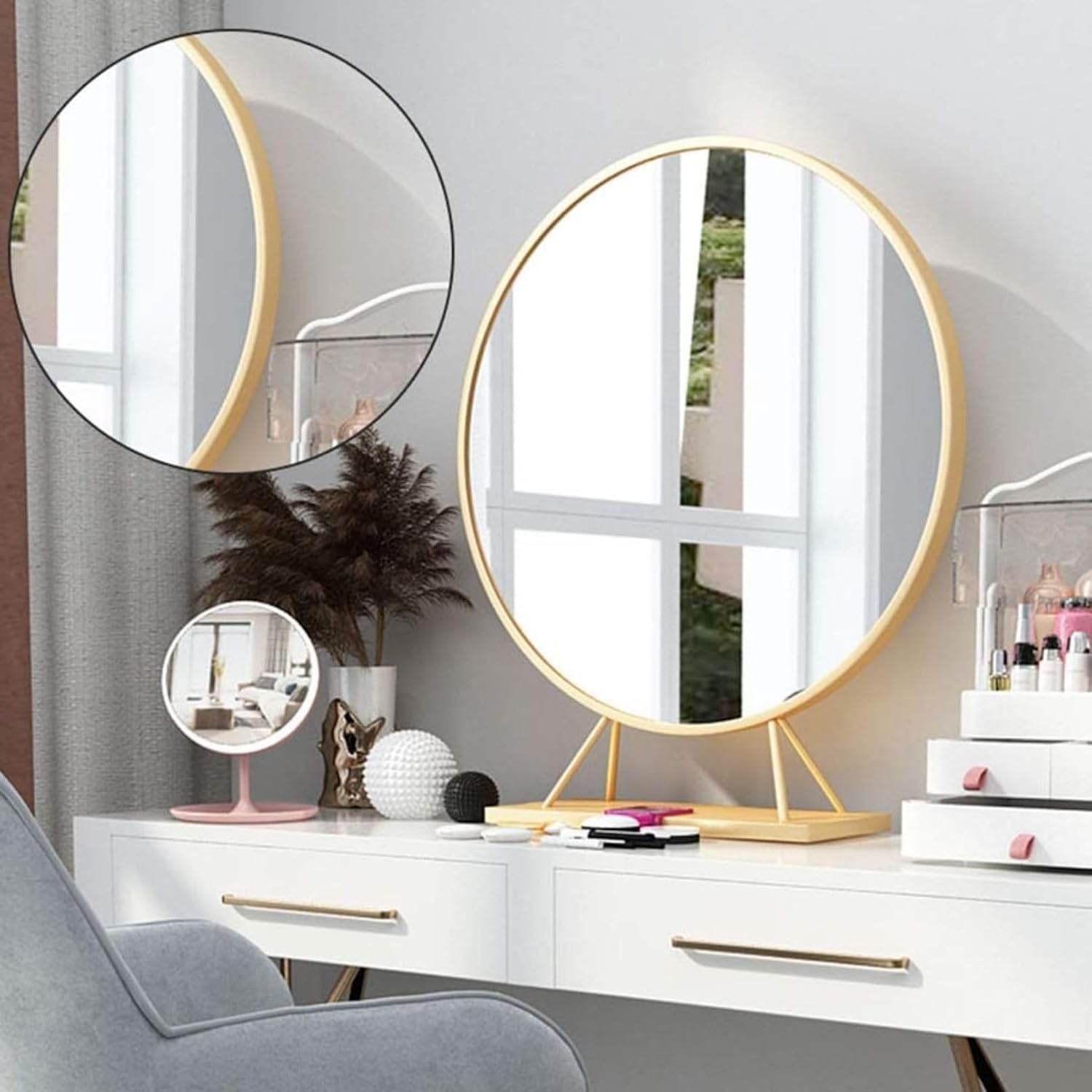 Amazon | Lucky Star 卓上化粧鏡 鏡 卓上 大きめ 置き鏡 ジル