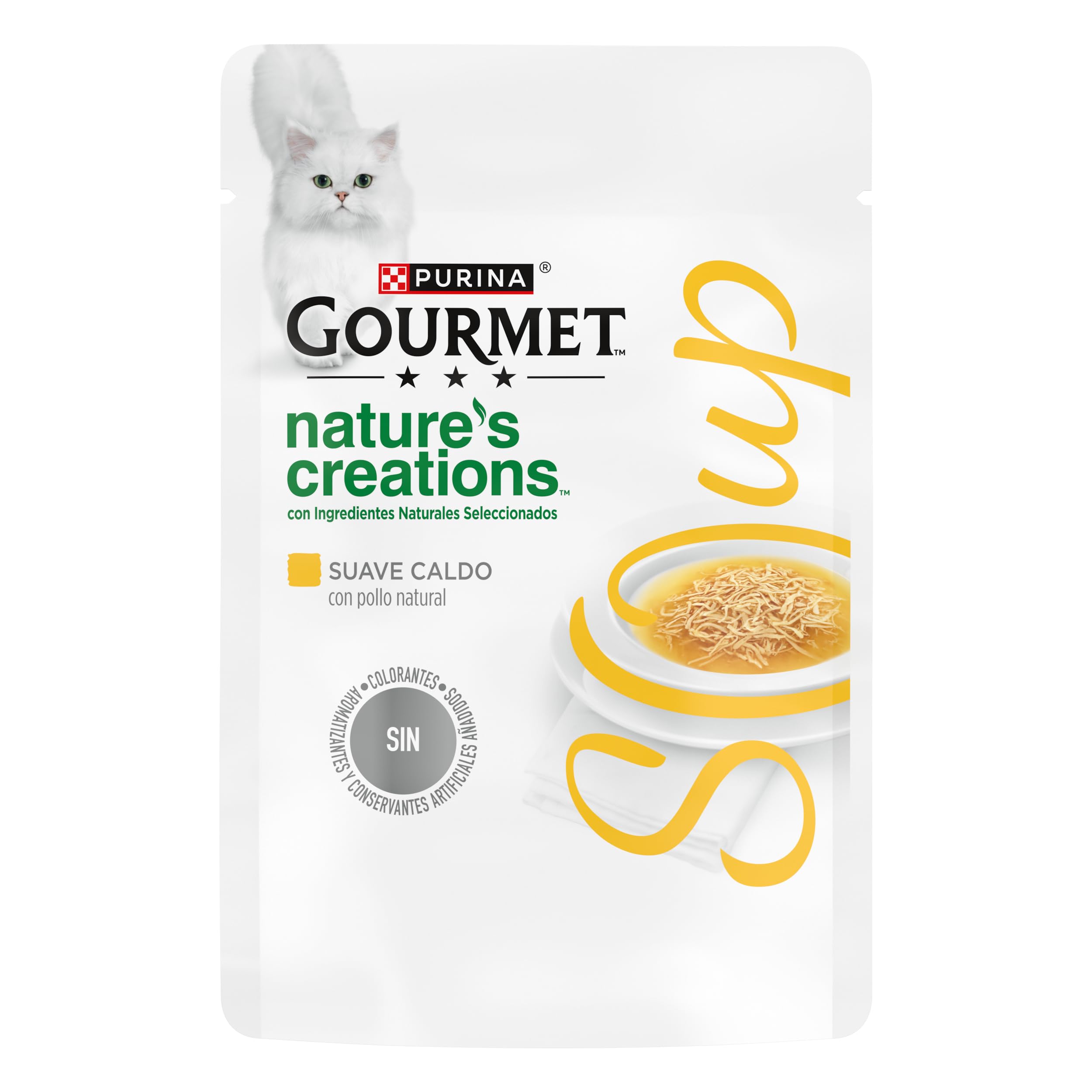 Purina Gourmet Nature's Creations Soup, Comida Húmeda Natural para Gato, Sopa con Pollo y Verduras, 32 Sobres de 40g