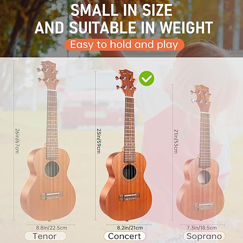 Miniatura 39 de Ukelele Kmise soprano - Ukelele profesional de caoba, Instrumento de 21 pulgadas para principiantes, Kit de iniciación de ukelele hawaiano