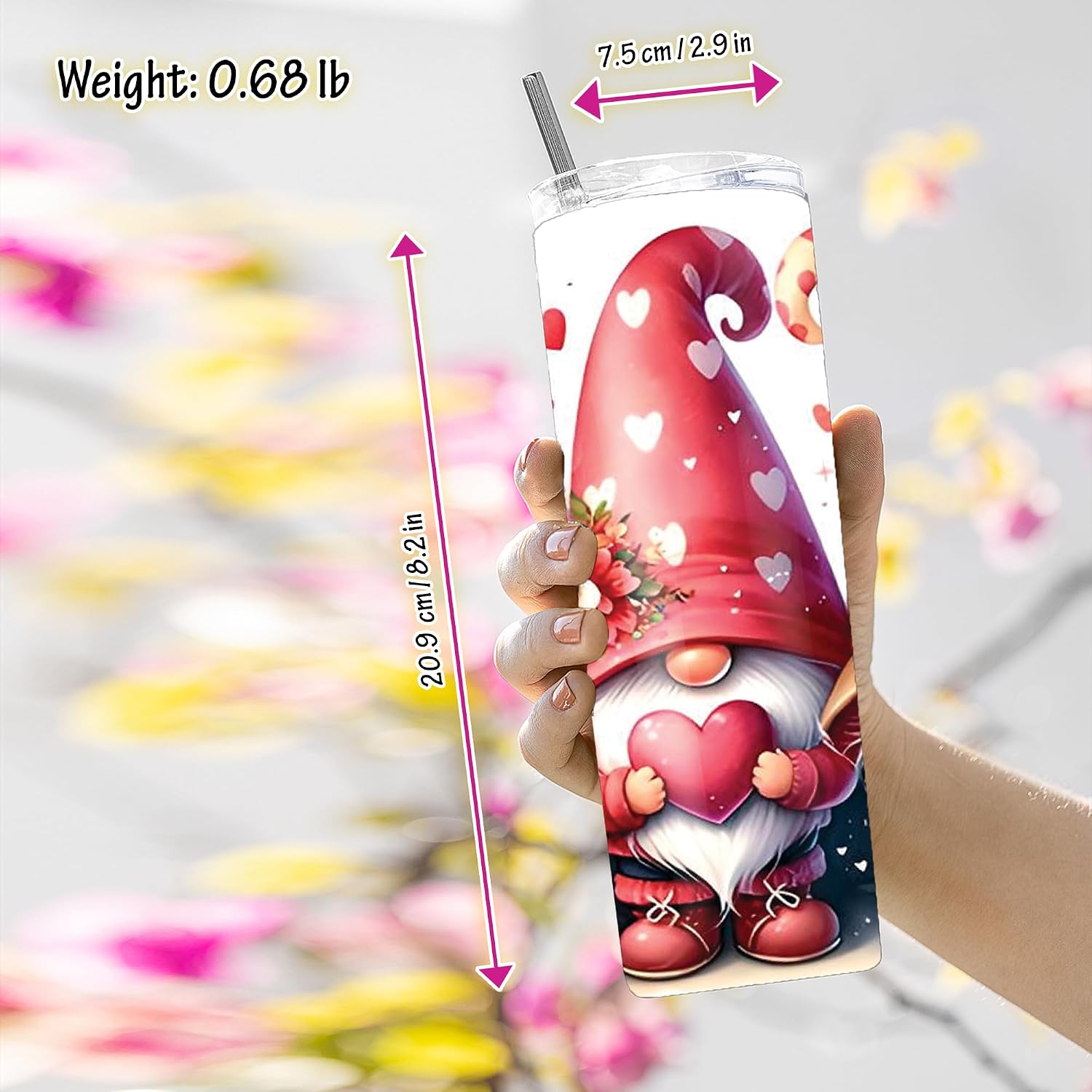 20 oz Insulated Double Wall Stainless Steel Tumbler with Spill Proof Lid and Reusable Straw, Water Bottle Coffee, Nisse Scandinavian Dwarf Love Gnome Valentine Gnomes Cup Mug Tumbler (Valentine6)