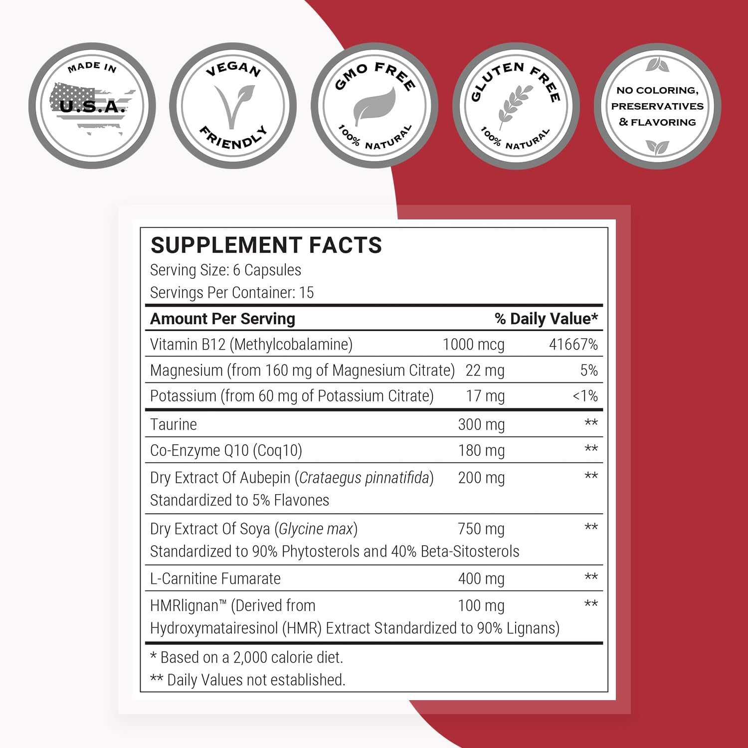 Supersmart Cardio Booster (Advanced Formula) - with Taurine, CoQ10, Potassium, Phytosterols - Optimized Supplement | Non-GMO & Gluten Free - 90 Vegetarian Capsules