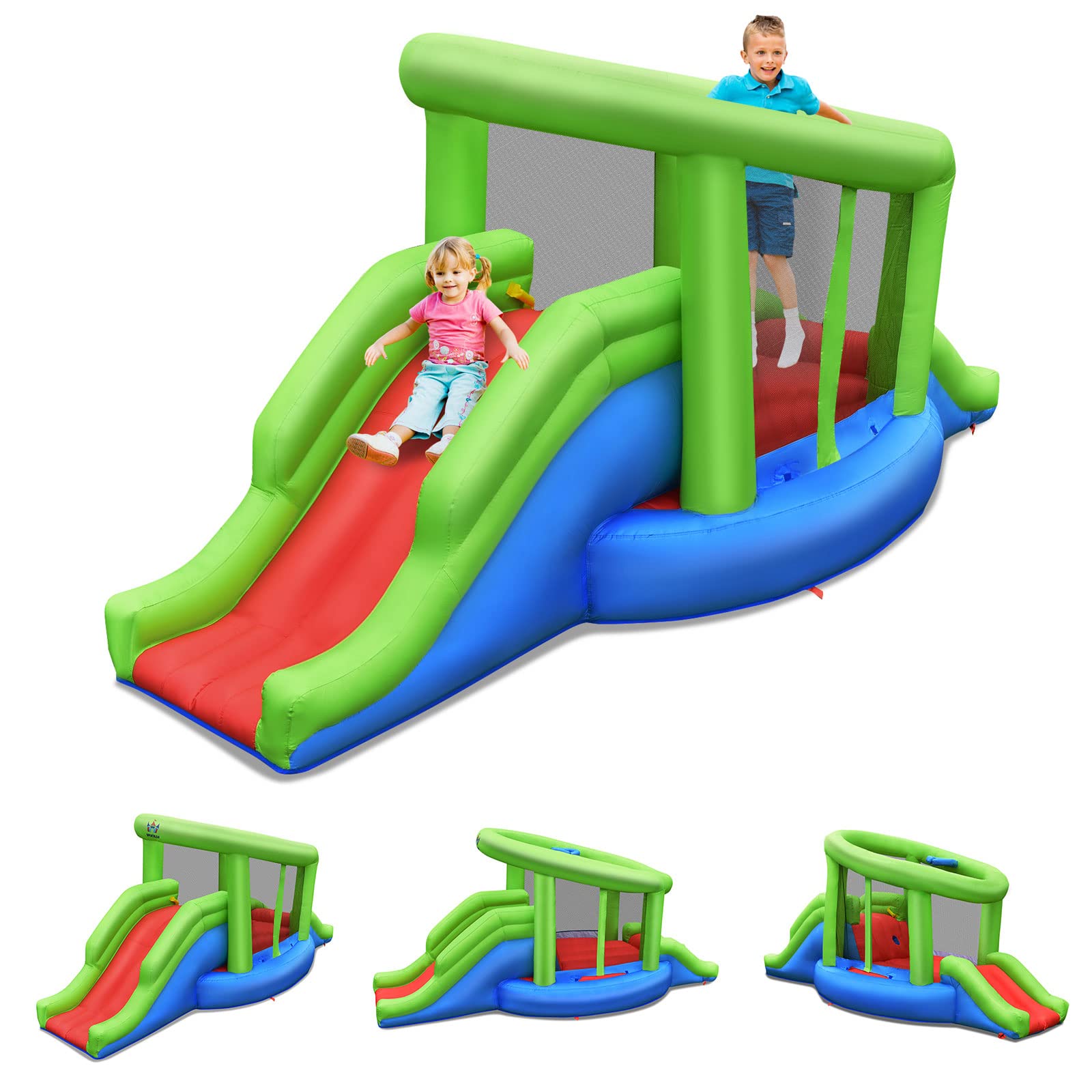 GOPLUS Castillo Hinchable para Niños, Hinchable Grande, Tobogán y Trampolín, Adecuado de 3 a 10 Años, ‎410 x 146 x 197 cm