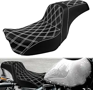 One-Piece Driver Passenger Seat for Harley Dyna 2006-2017 with White Stitching