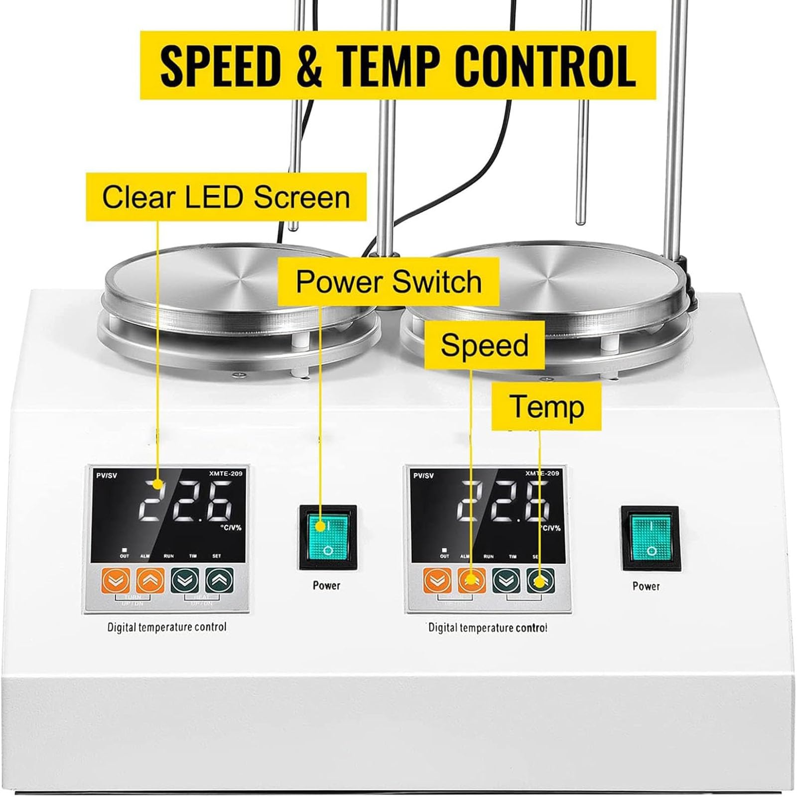 Agitatore magnetico con piastra riscaldante a 2 teste Miscelatore da laboratorio digitale da 2 litri 2400 giri/min