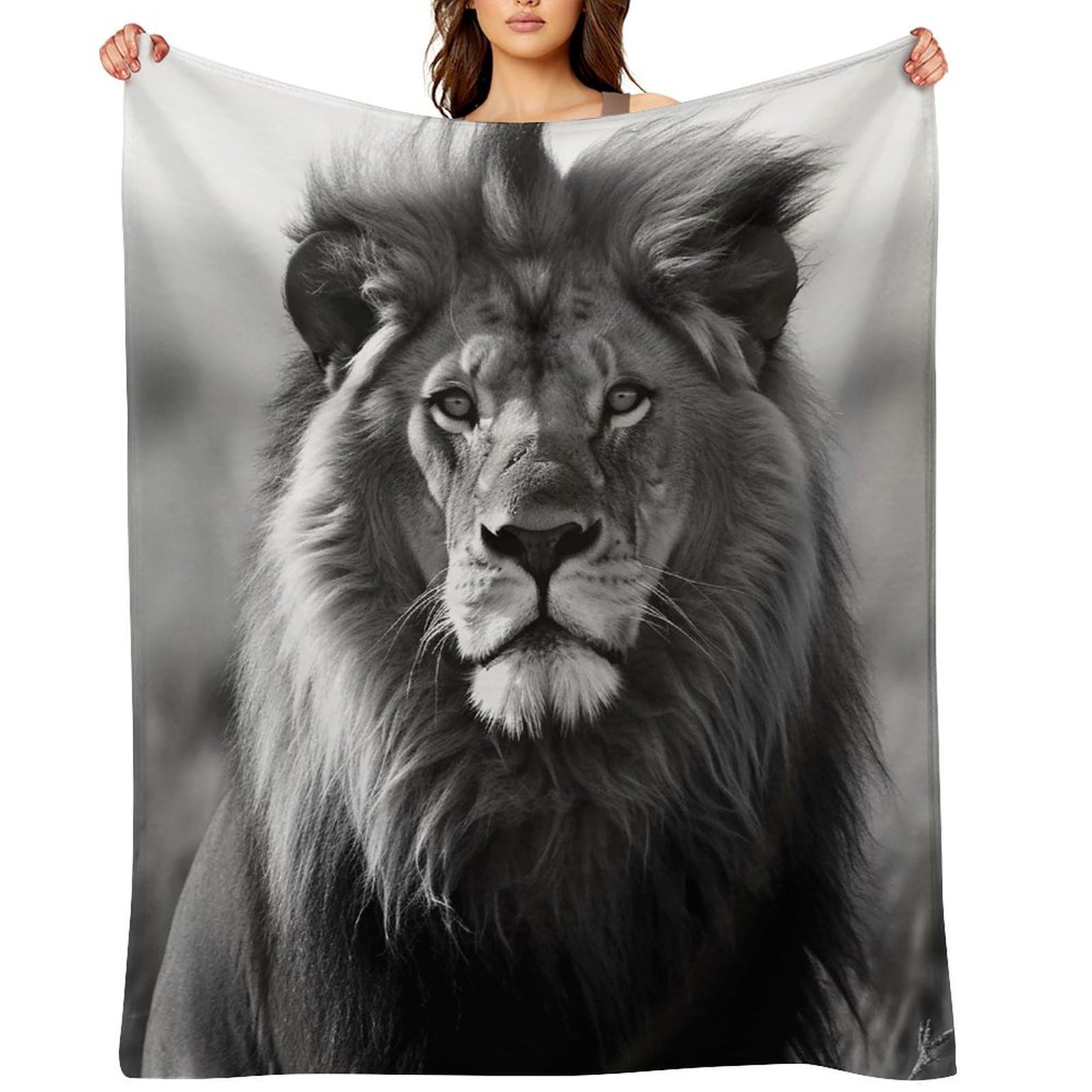 African Lion Black and White Throw Blanket for Couch and Bed Super Soft Warm Lightweight Throw Blankets Cozy Fuzzy Flannel Blanket Personalized Decorative Blankets for Sofa Decor 30"x40"