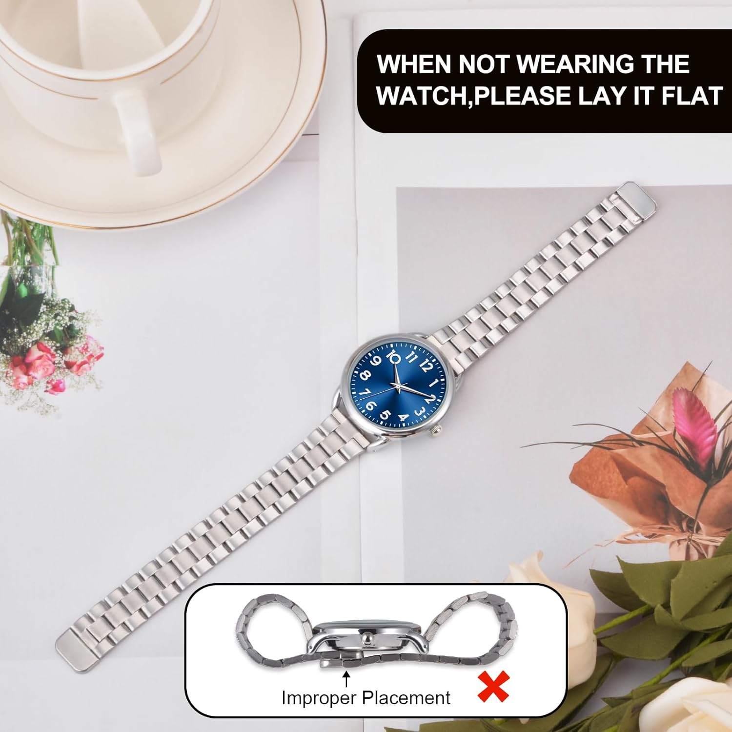 Asan Ge 35mm Watch for Women,Magnetic Stainless Steel Band Metal Watch,Easy to Wear No Tool Adjustment, Elegant Minimalist Waterproof Scratch Resistant for Seniors/Arthritis - Image 3