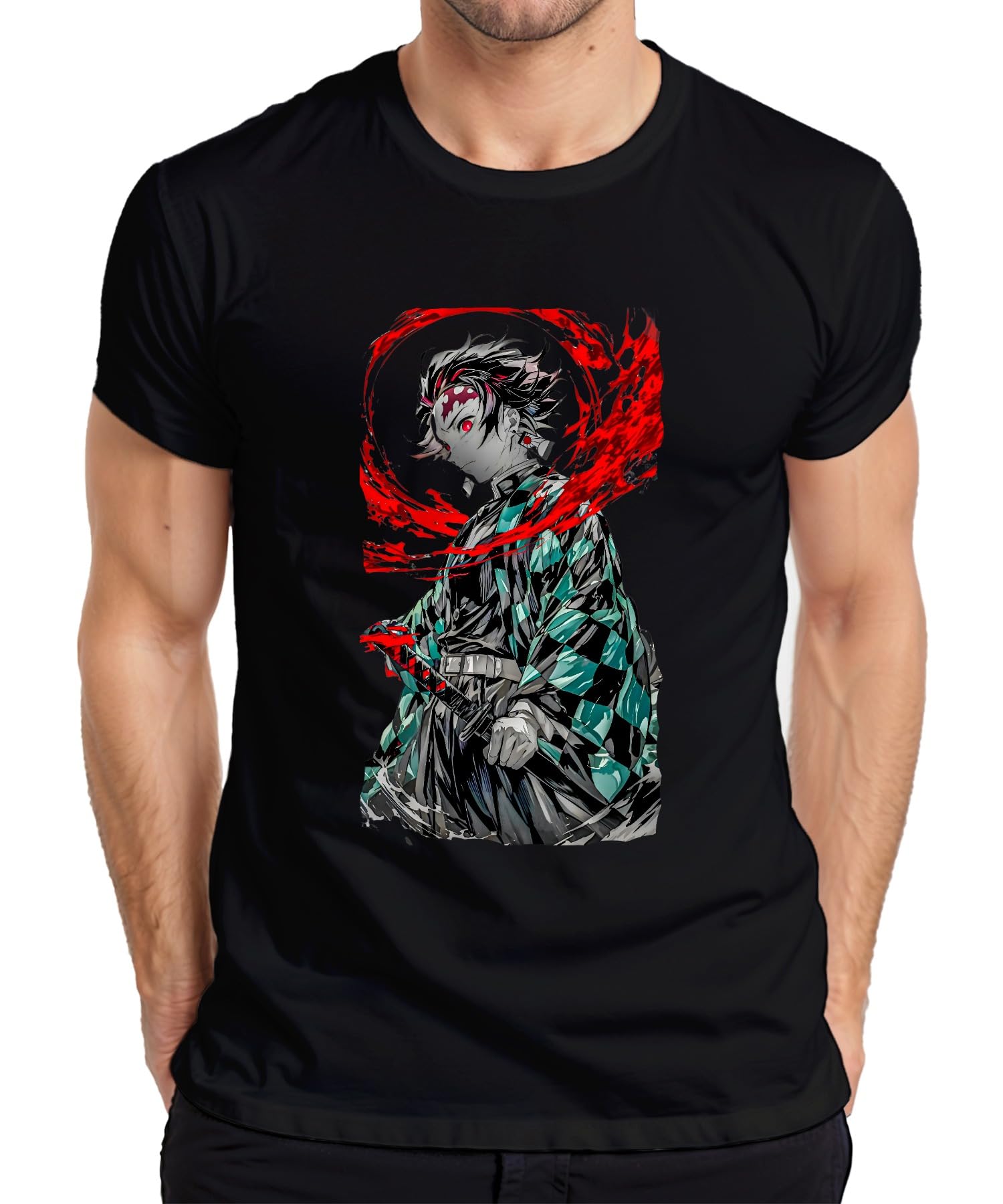 Tanjiro Kamado Demon Slayer Anime Sword Blood Manga Gift Men's T-Shirt, black, 3XL