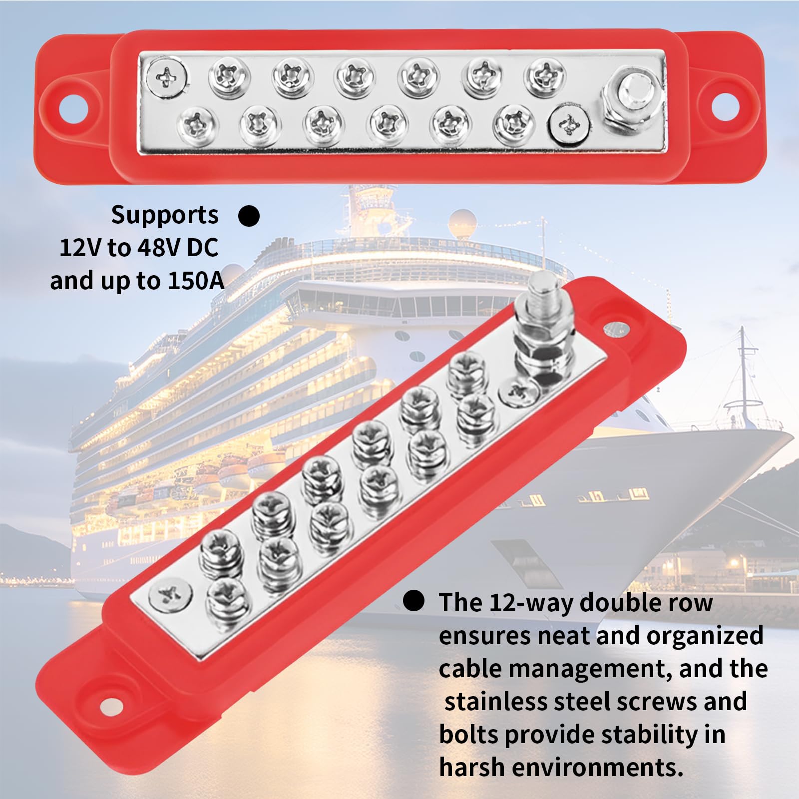 Blok rozdzielaczy szyn zbiorczych, 2 sztuki, szyna zbiorcza 12 V-48 V Dc 150 A, Busbar 12P, wiązka przewodów ze śrubami zaciskowymi M6 i nylonową osłoną ochronną, pasuje do samochodów kempingowych i