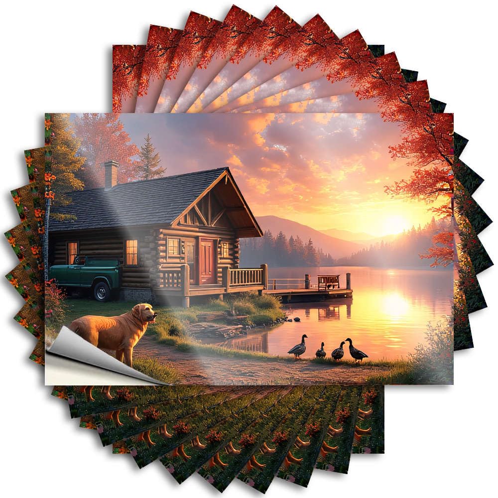 Log Cabin By The Lake At Sunset. Funny Decals | Goods Waterproof Vinyl Window Farmers Removable Decal Peel Stick(8X12CM)