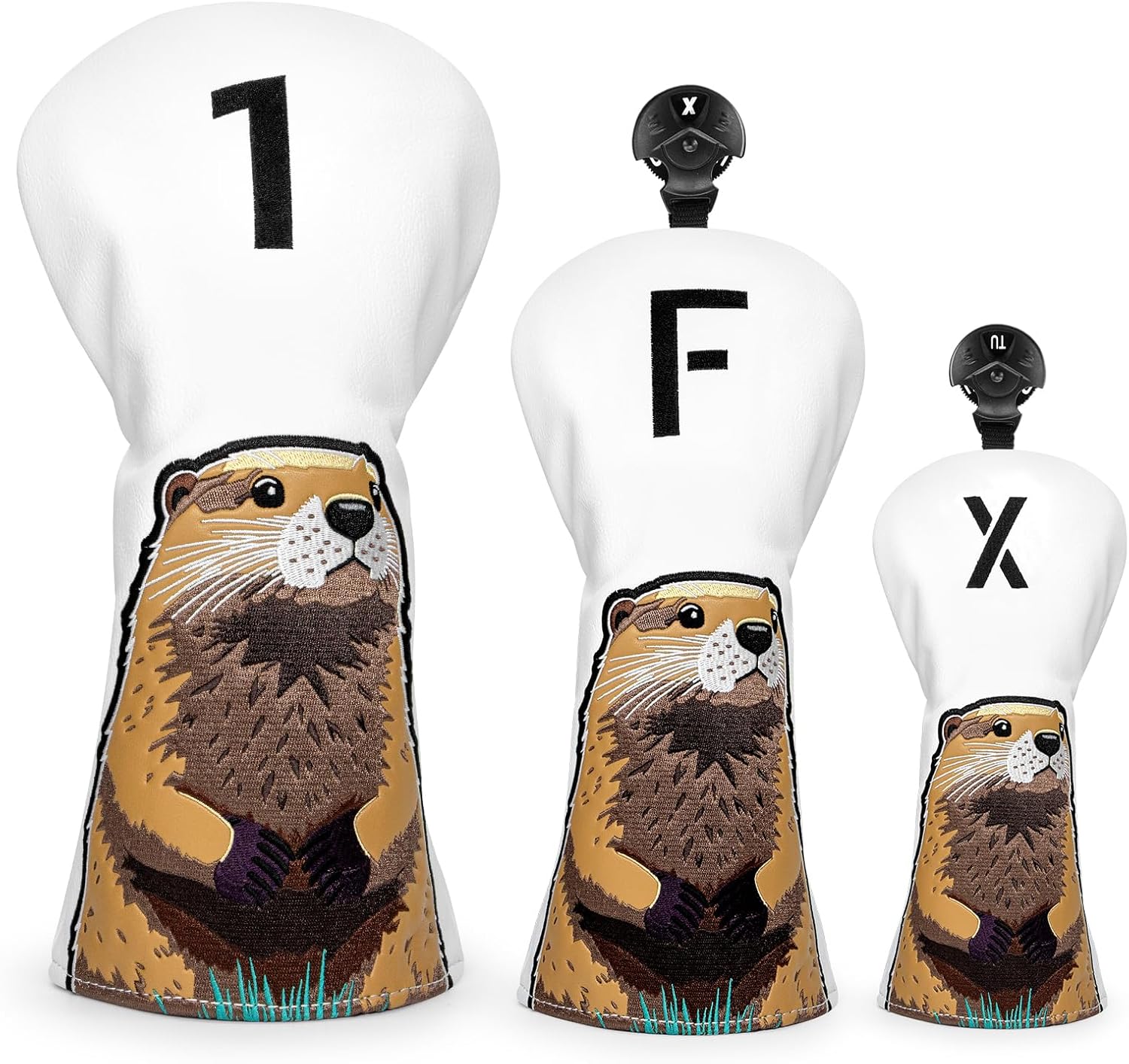 Golf Headcovers Golf Club Head Covers Gopher Style Premium Leather Driver Fairway(FW) Wood Hybrid(UT) with Number Tags, Golf Club Covers 3 Wood Headcover Set