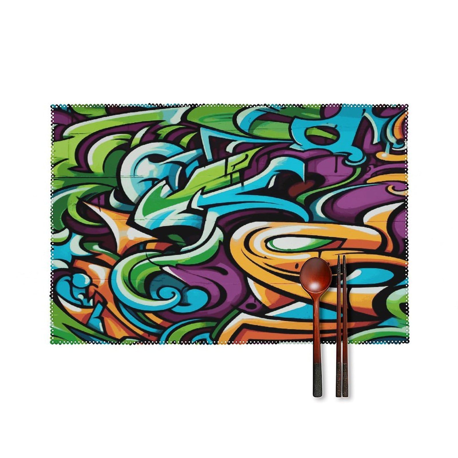 Fekiloot Style Graffiti Drawing Art Placemats Set Of 6,Table Mat