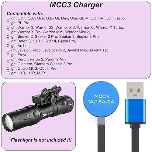 Miniatura 2 de Kissmart Cargador MCC 3 para Olight Odin/Odin Mini/PL-Pro/Baton3/Warrior Mini2/Perun 2/Seeker 3 Pro/Warrior 3s/Baldr Pro R | Cable de carga USB de