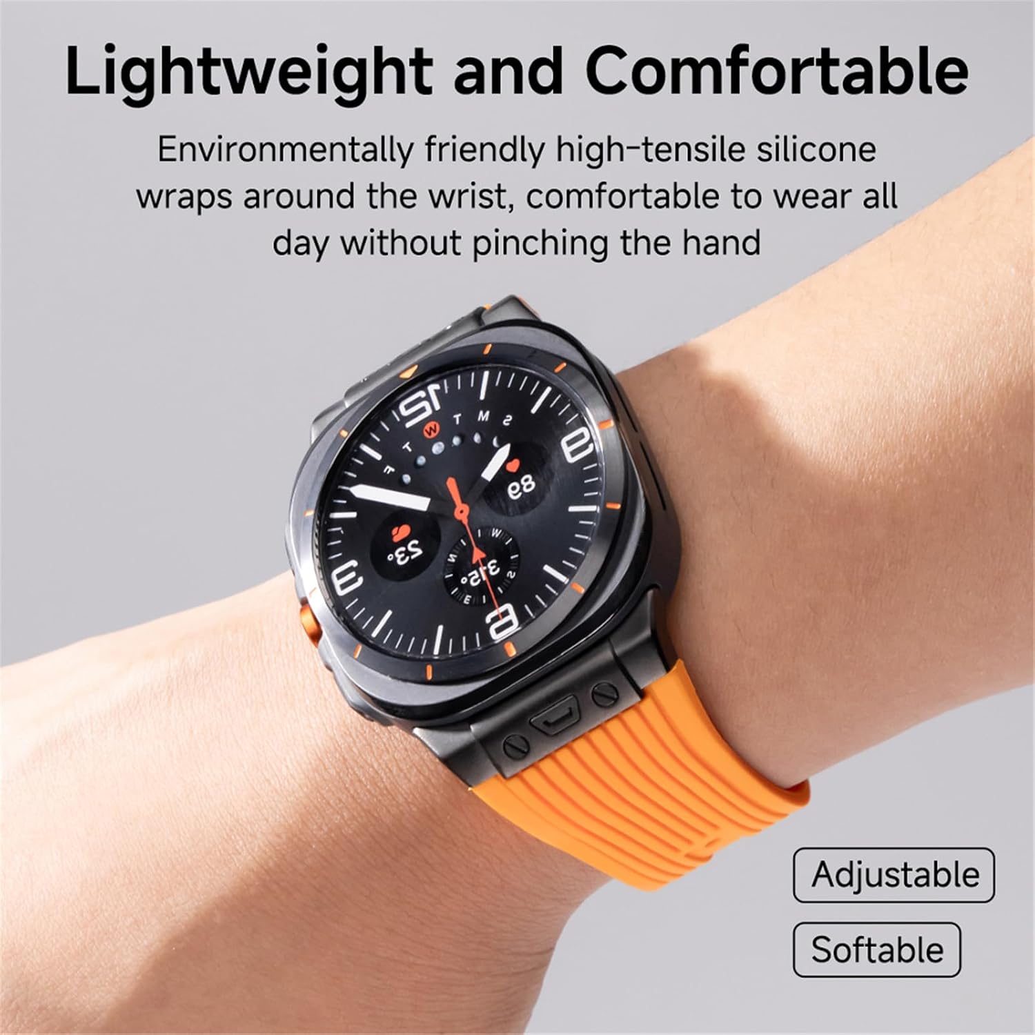 Watch Band for Samsung Galaxy Watch Ultra Band 47mm, Men Luxury Silicone Soft Strap with Metal Connector & Foldable Buckle, Rubber Sport Band Galaxy 7 Ultra