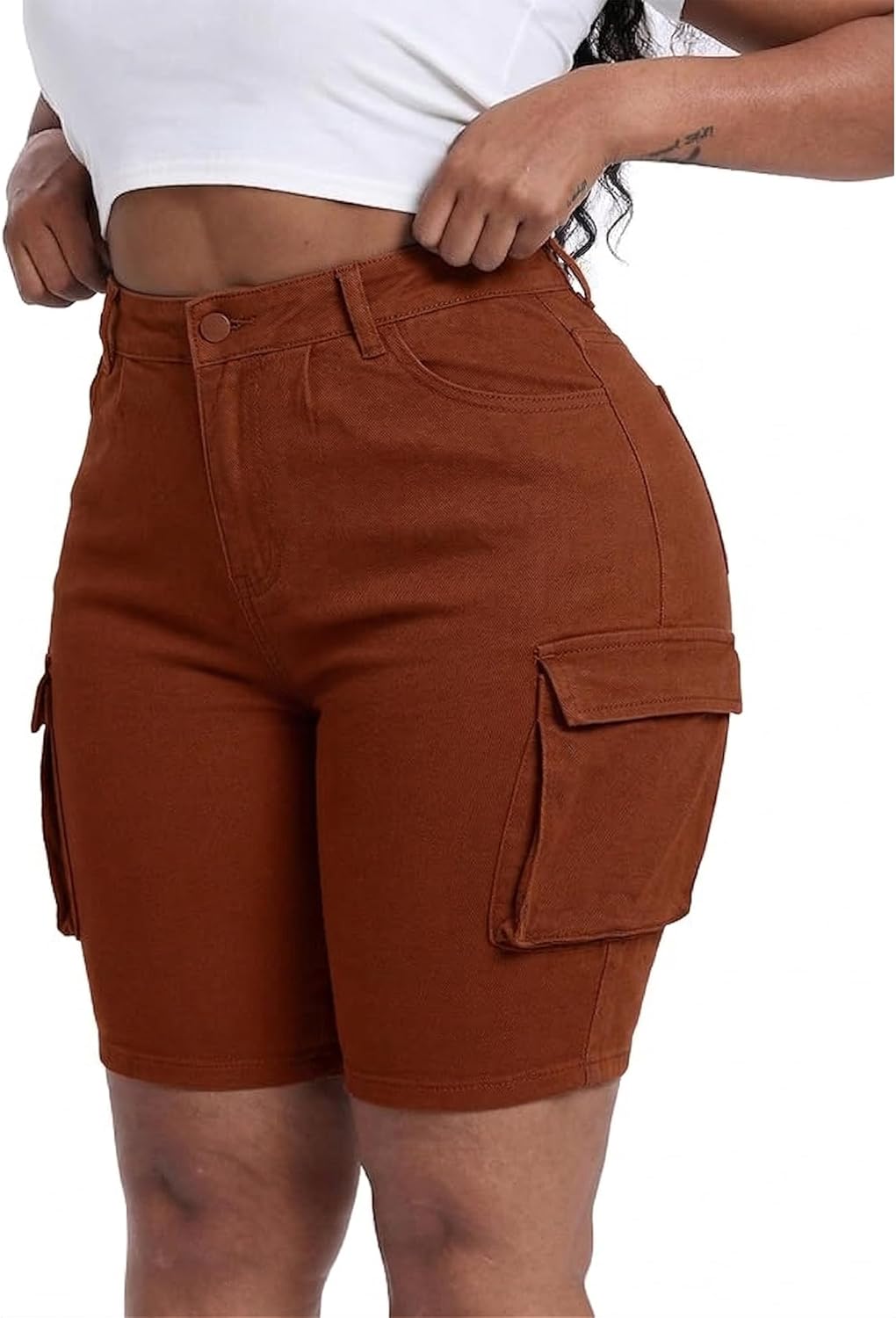 Gocolloa Womens Plus Size Jean Shorts Stretchy Cargo Bermuda Shorts High Waisted Y2k Denim Shorts