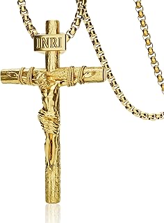 Crucifix Cross Necklace for Men and Women with Exquisite Jesus Pendant and Stainless Steel Chain 16-30 Inch