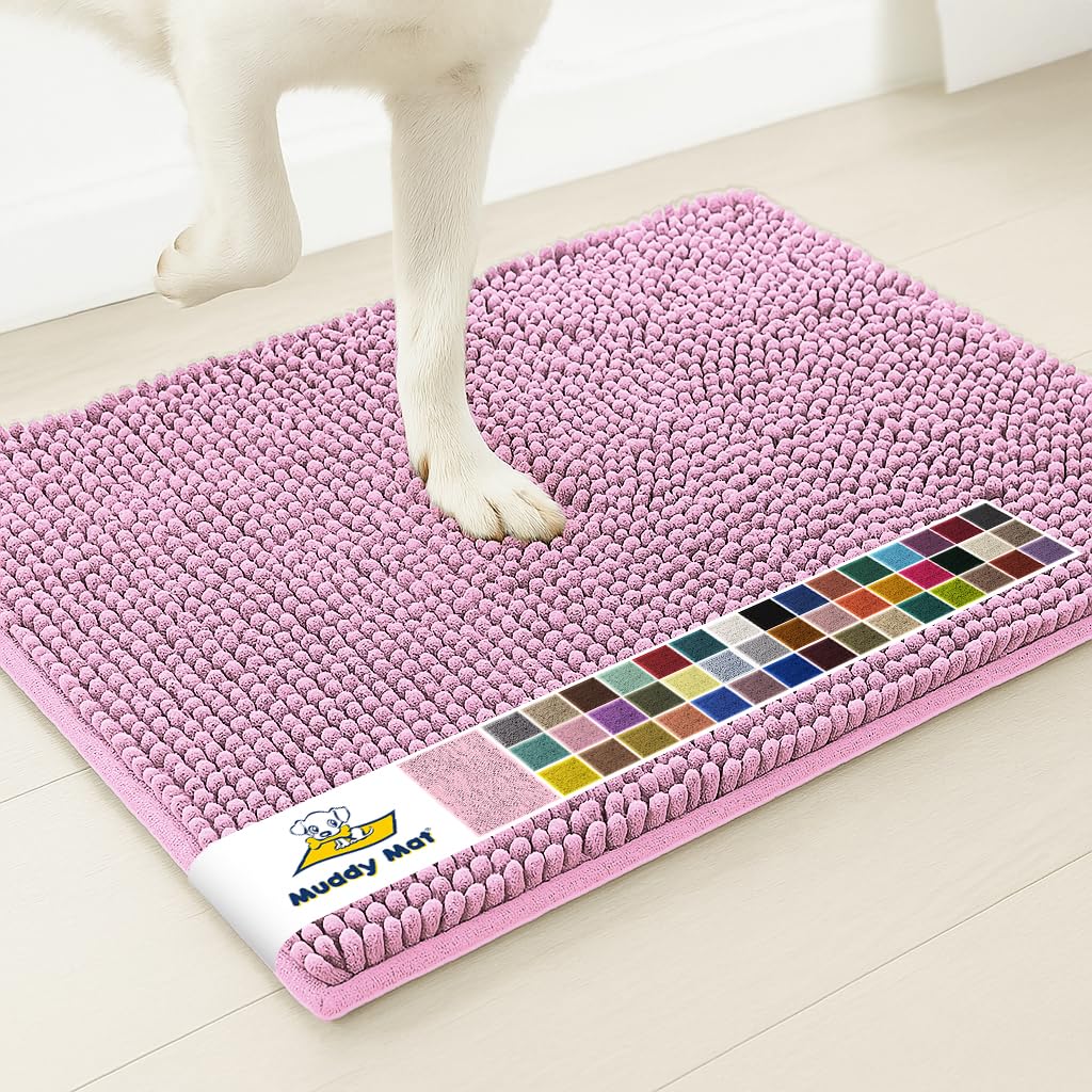 Muddy Mat® | Super Water Absorbent Door Mat Indoor, Microfiber Quick Dry Chenille Entryway Rug, Slip Resistant Front Door Mat, Indoor Mats for Entryway, Machine Washable Pet Rug, Pink 24"x36"