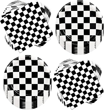 80Pcs Black White Checkered Party Supplies Set - 7" Race Car Plates and Napkins for Car Theme Race Birthday Party Decor | Serves 40