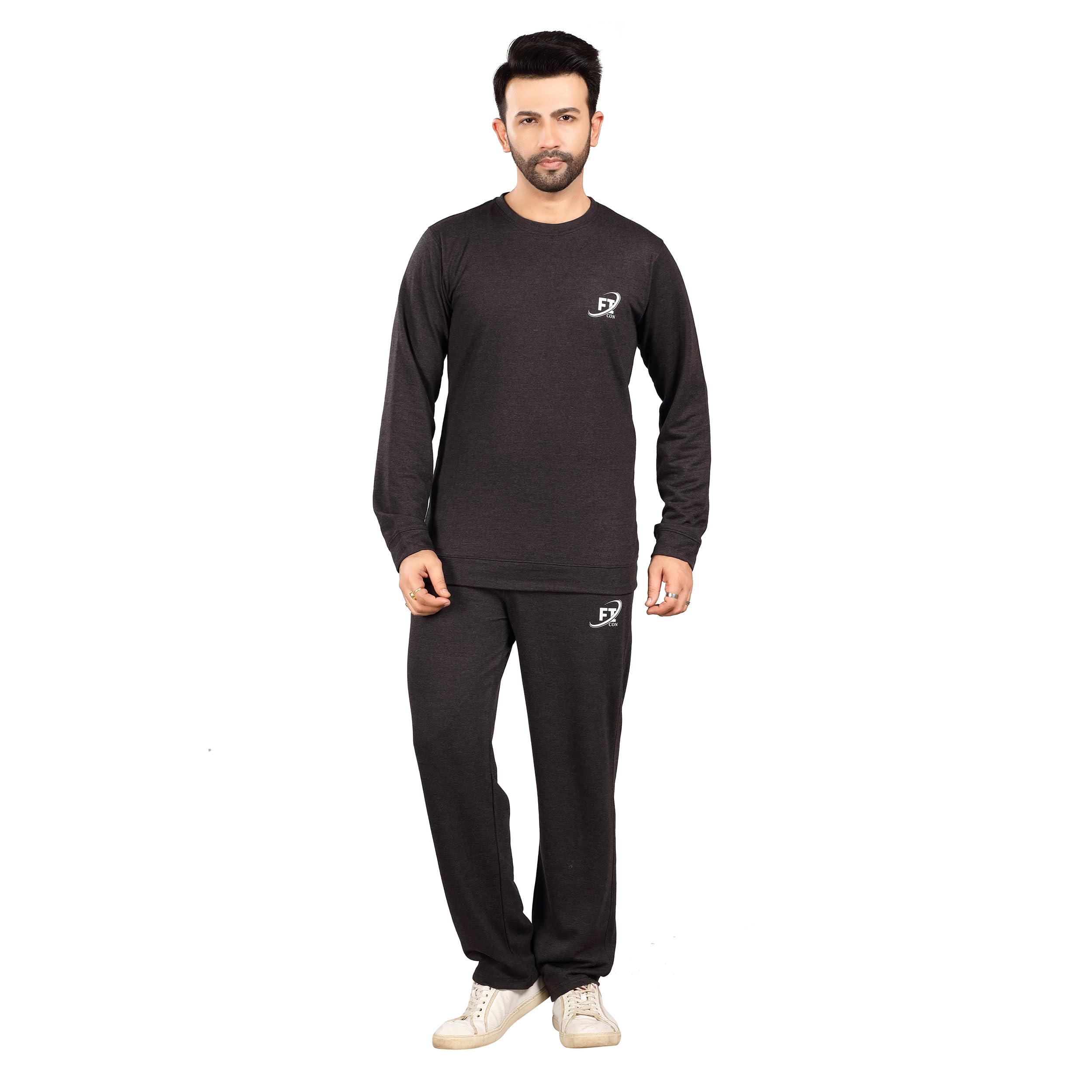 FICON Men's Cotton Tracksuit, Red Long Sleeve Sweatshirt and Jogger Pants Set, Casual Athletic Wear (IN, Alpha, XL, Regular, CHARCOAL GREY)-image-12