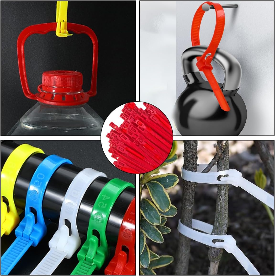 250 PCS 8 Inch Reusable Zip Ties Red ?Adjustable Cable Tie, 36 LBS Strength for Home, Car, Office & Wire Management (Self Locking, Indoor/Outdoor Use)