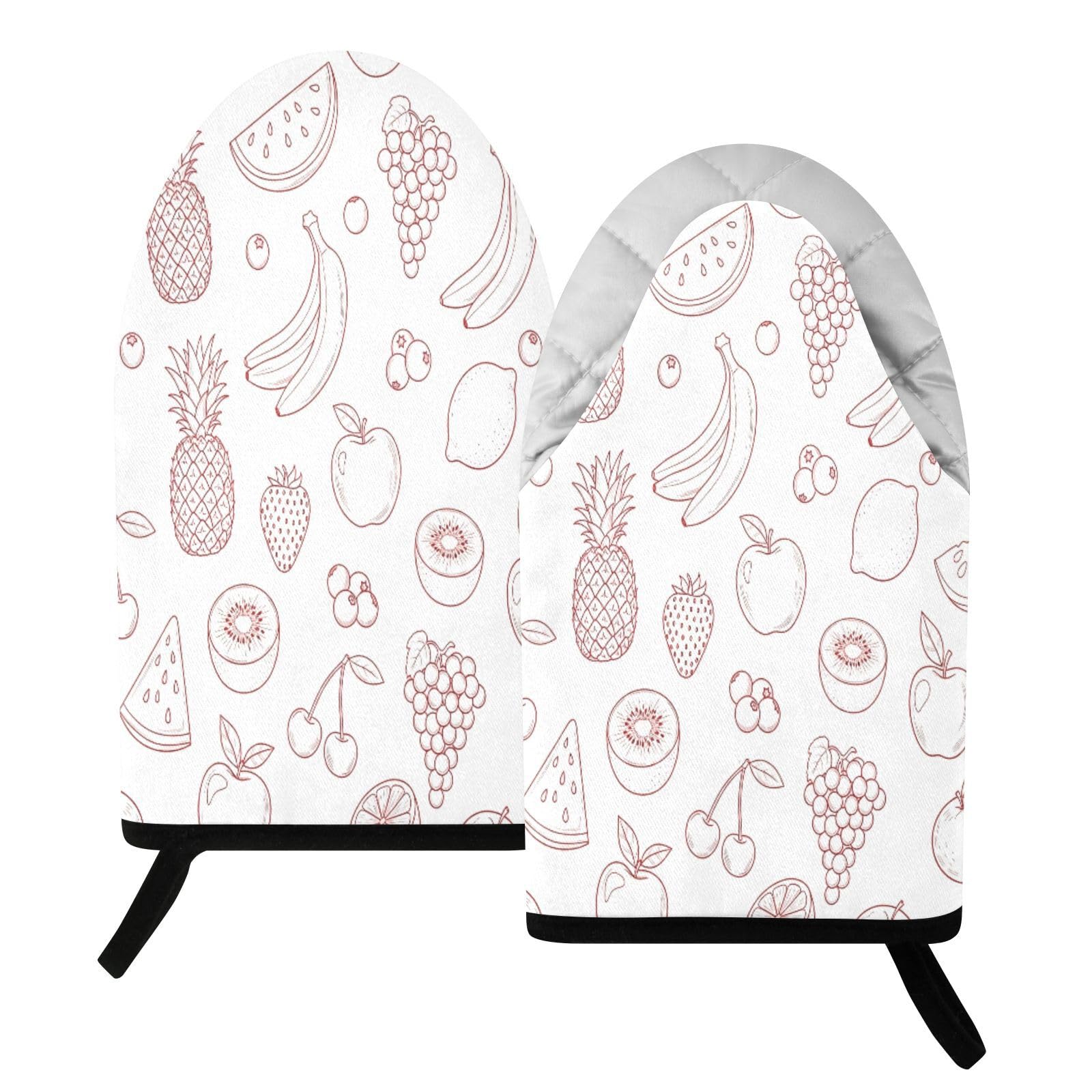 BURSTDDY Fruits Sketch Oven Mitt,Heat Resistant Kitchen Mitts for Cooking