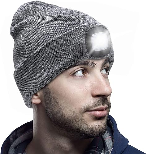 Gorro unisex con luz recargable por USB gorro LED para faros delanteros regalos para papá padre hombres marido gorro de punto cálido