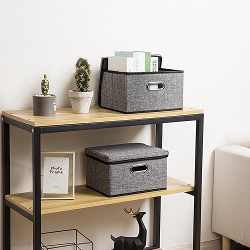 Miniatura 38 de PRANDOM Contenedor de almacenamiento plegable con tapa, caja de almacenamiento plegable de tela, cesta organizadora con tapa, para el hogar, Beige