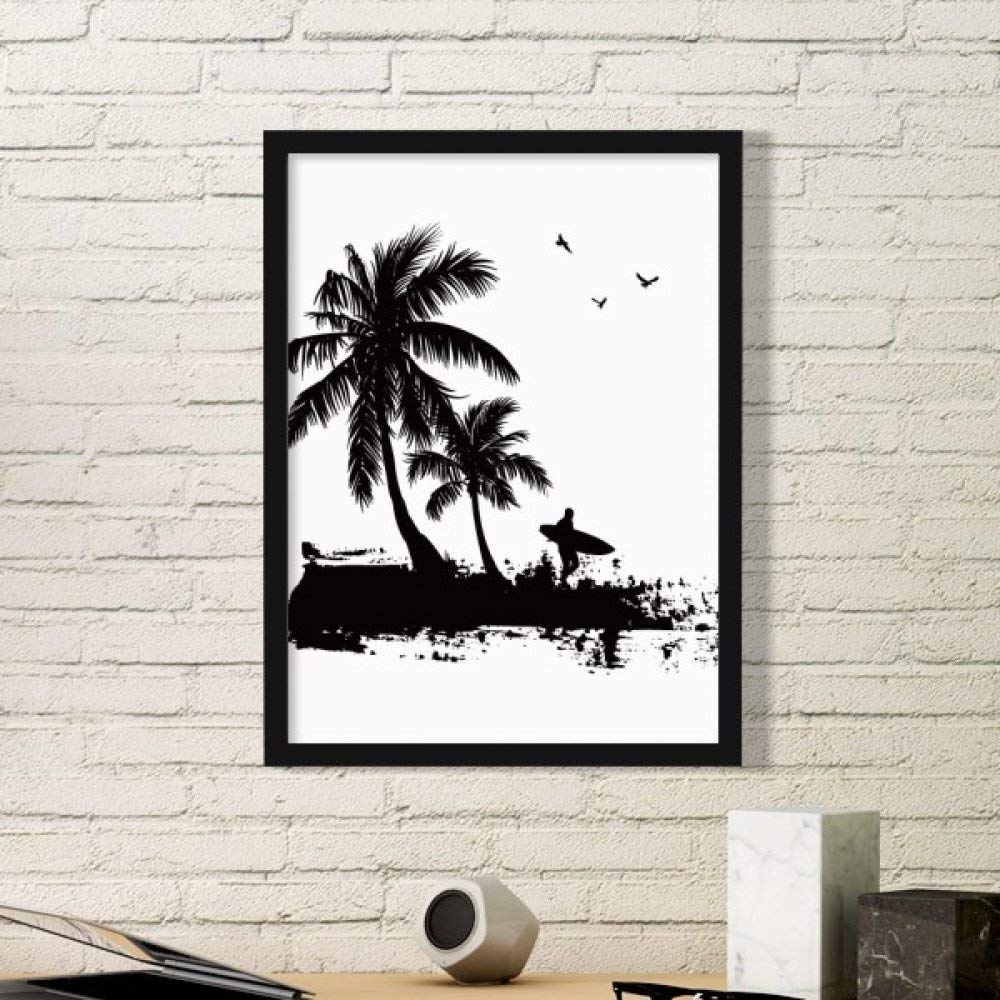 Cadre photo peinture plage cocotier rectangle bois noir décoratif